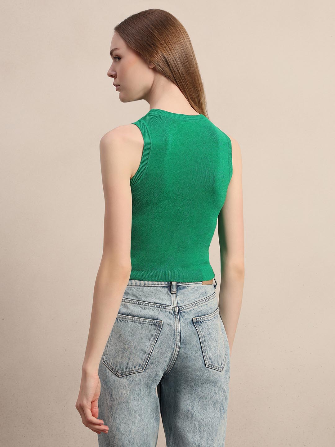 Green Round Neck Knitted Top