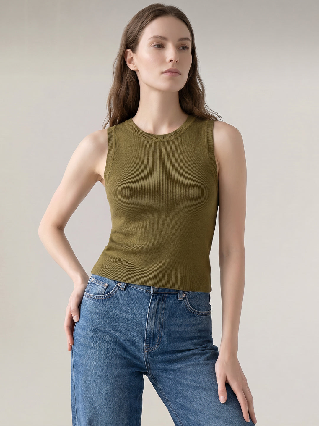 Green Ribbed Knit Top