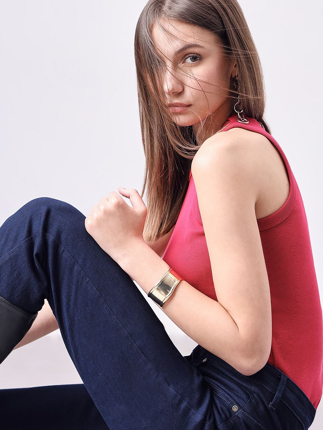 Dark Pink Ribbed Tank Top