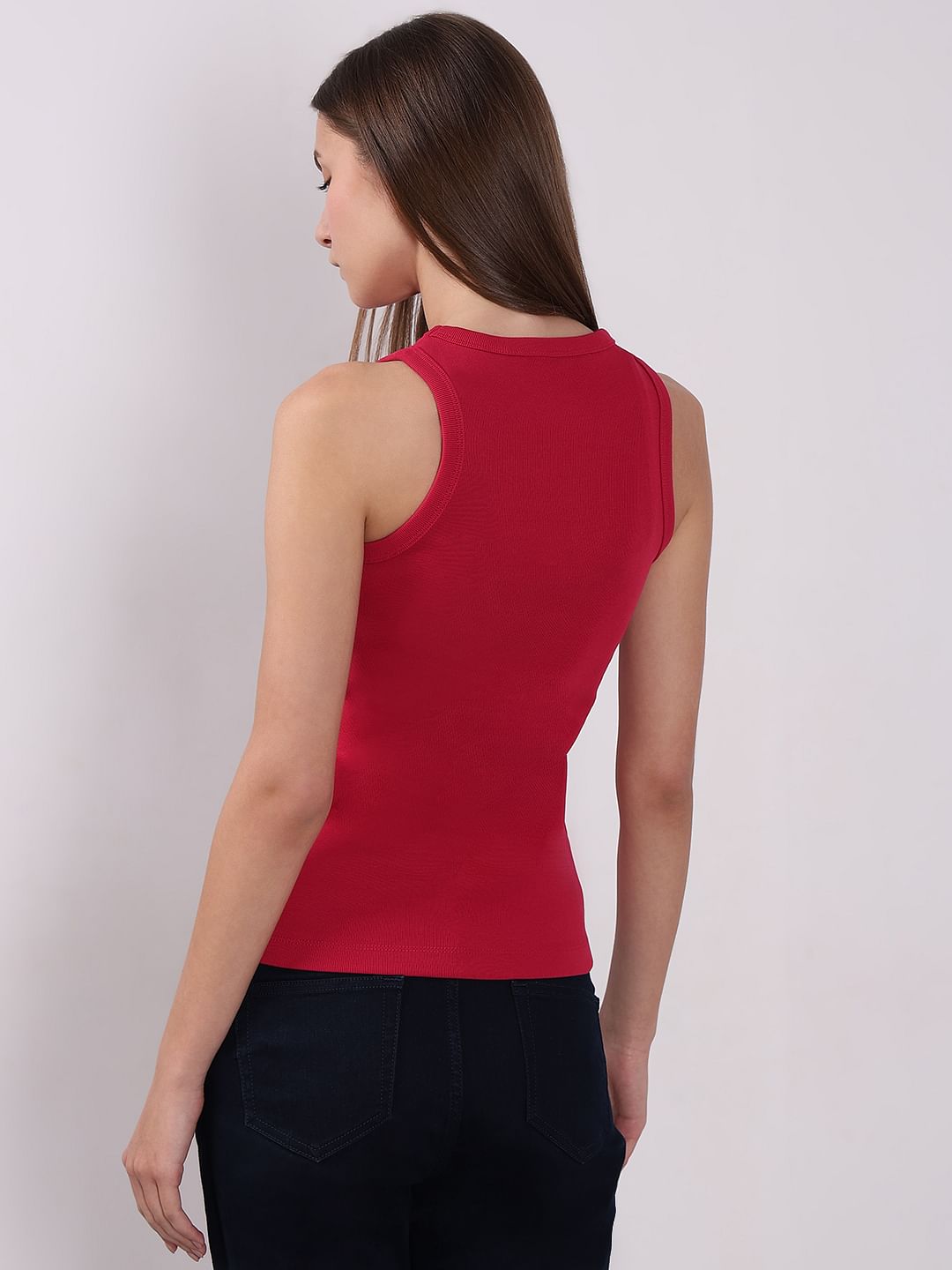 Dark Pink Ribbed Tank Top