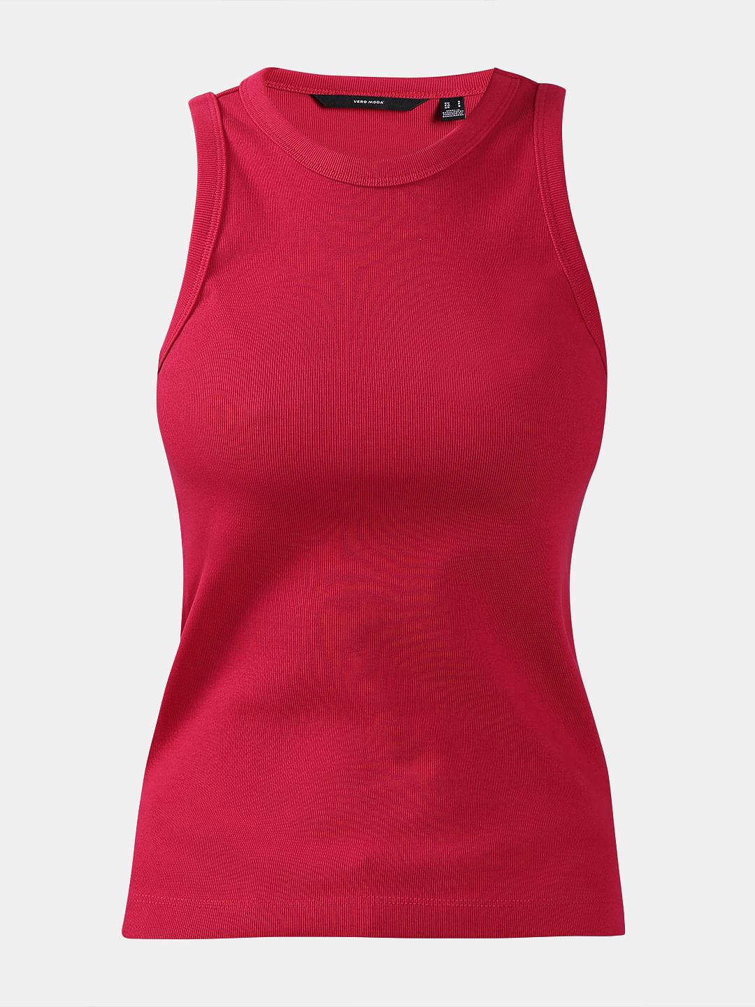 Dark Pink Ribbed Tank Top