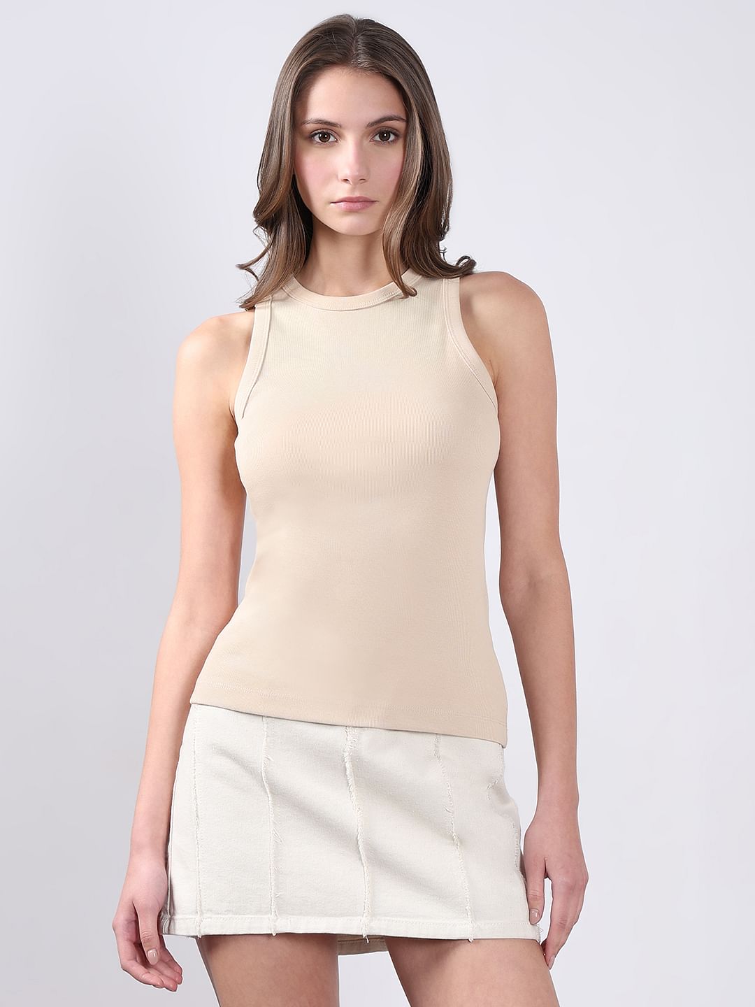 Beige Ribbed Tank Top