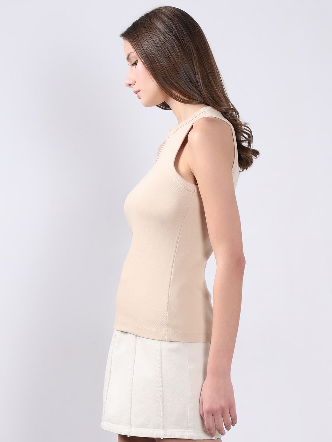 Beige Ribbed Tank Top