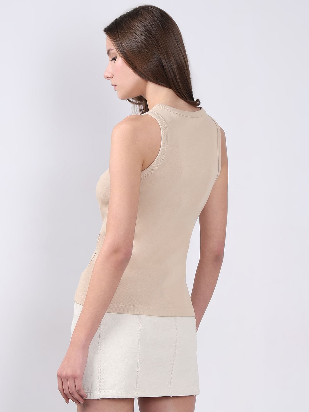 Beige Ribbed Tank Top