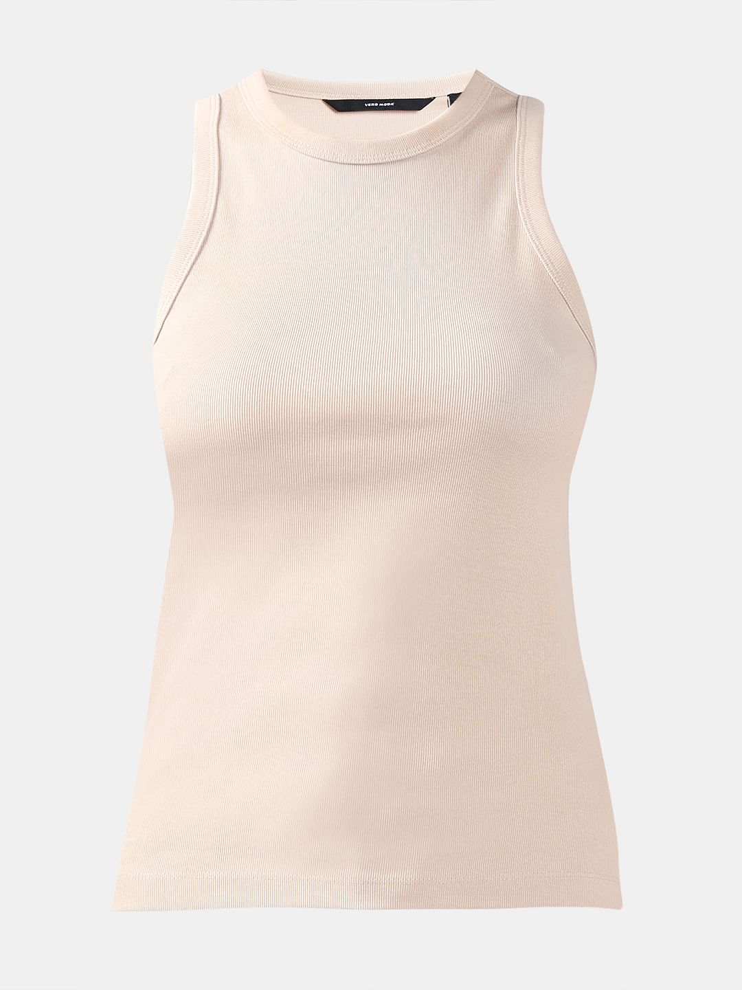 Beige Ribbed Tank Top