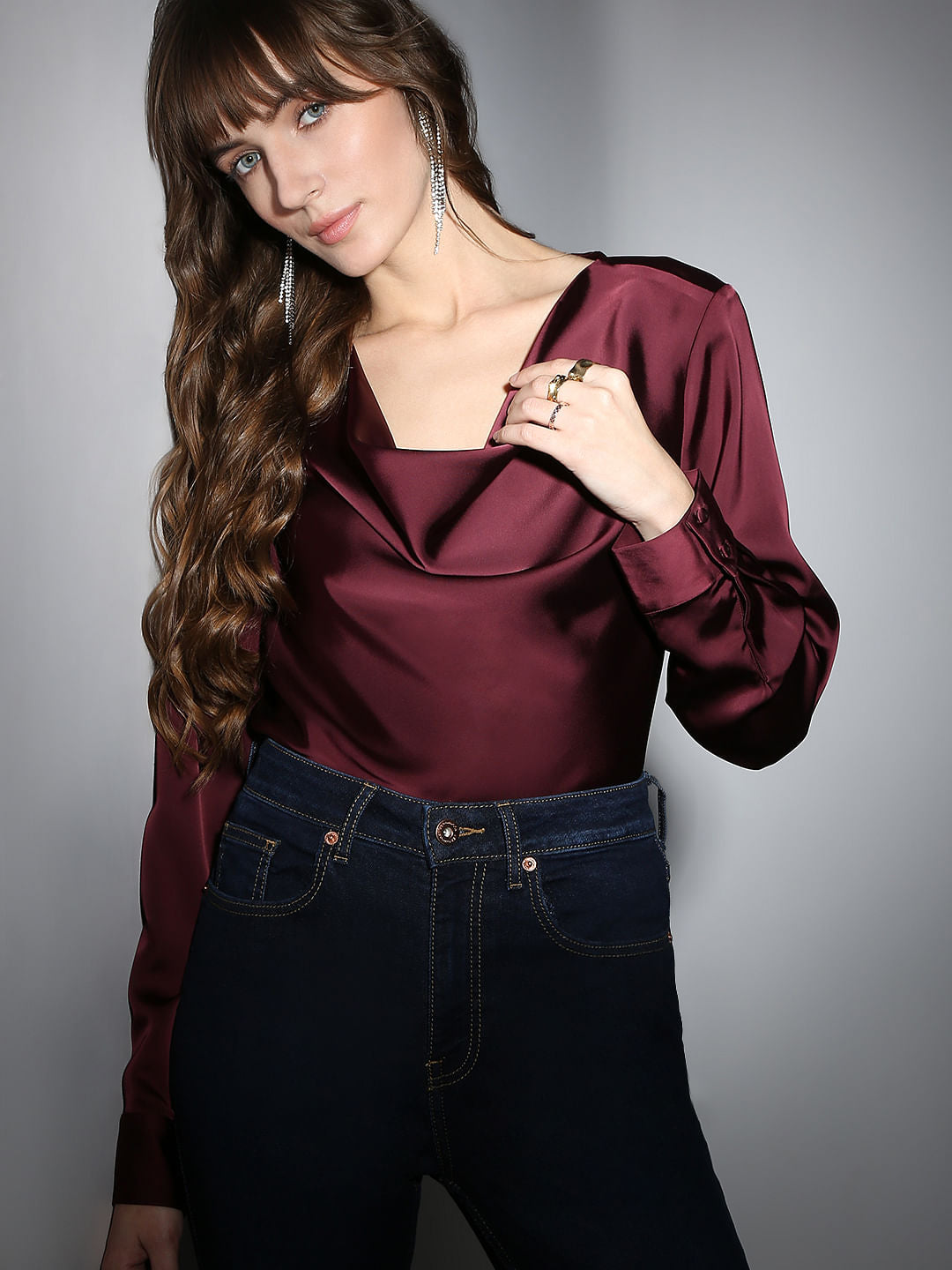 Dark Red Cowl Neck Top