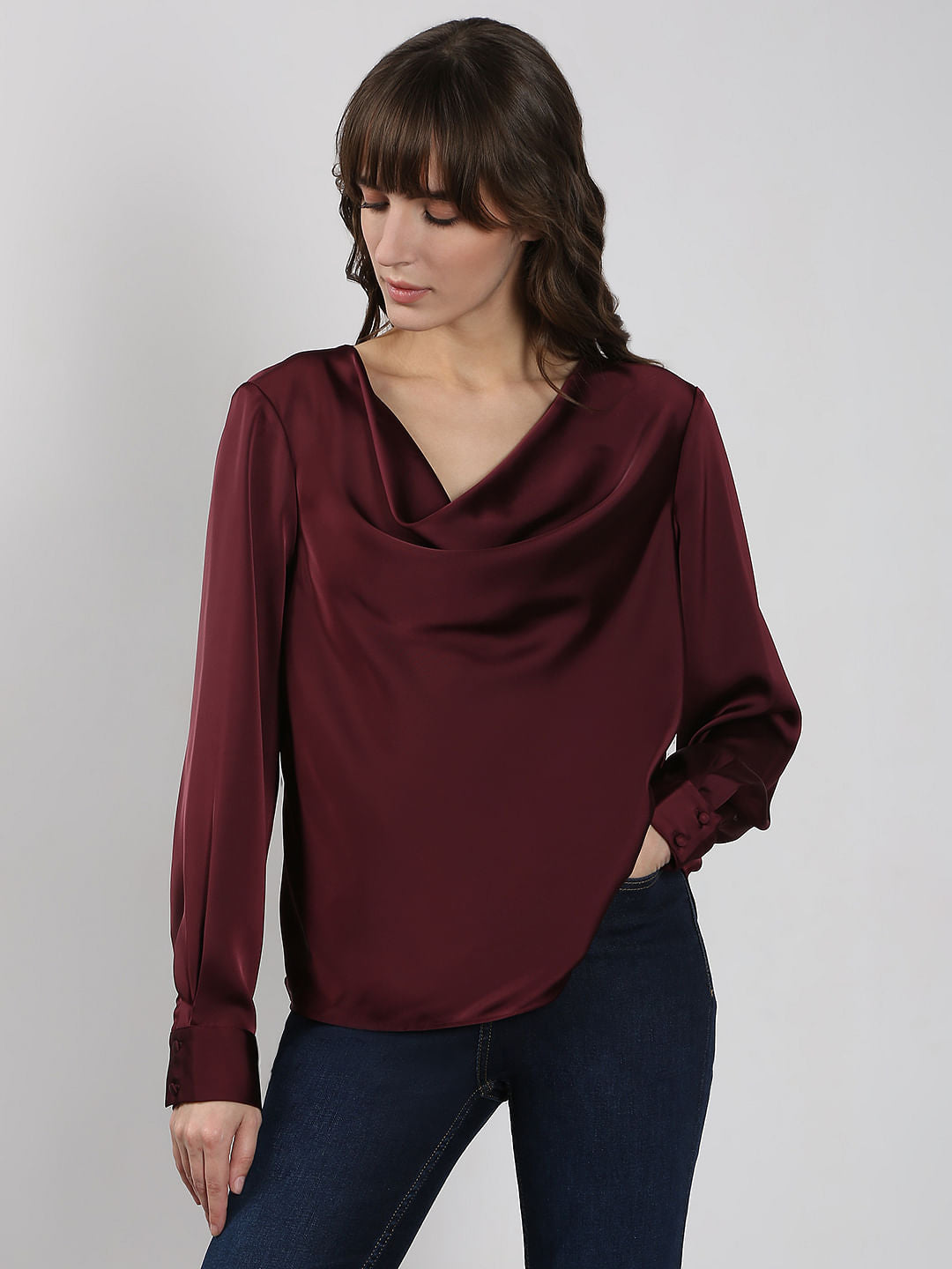 Dark Red Cowl Neck Top