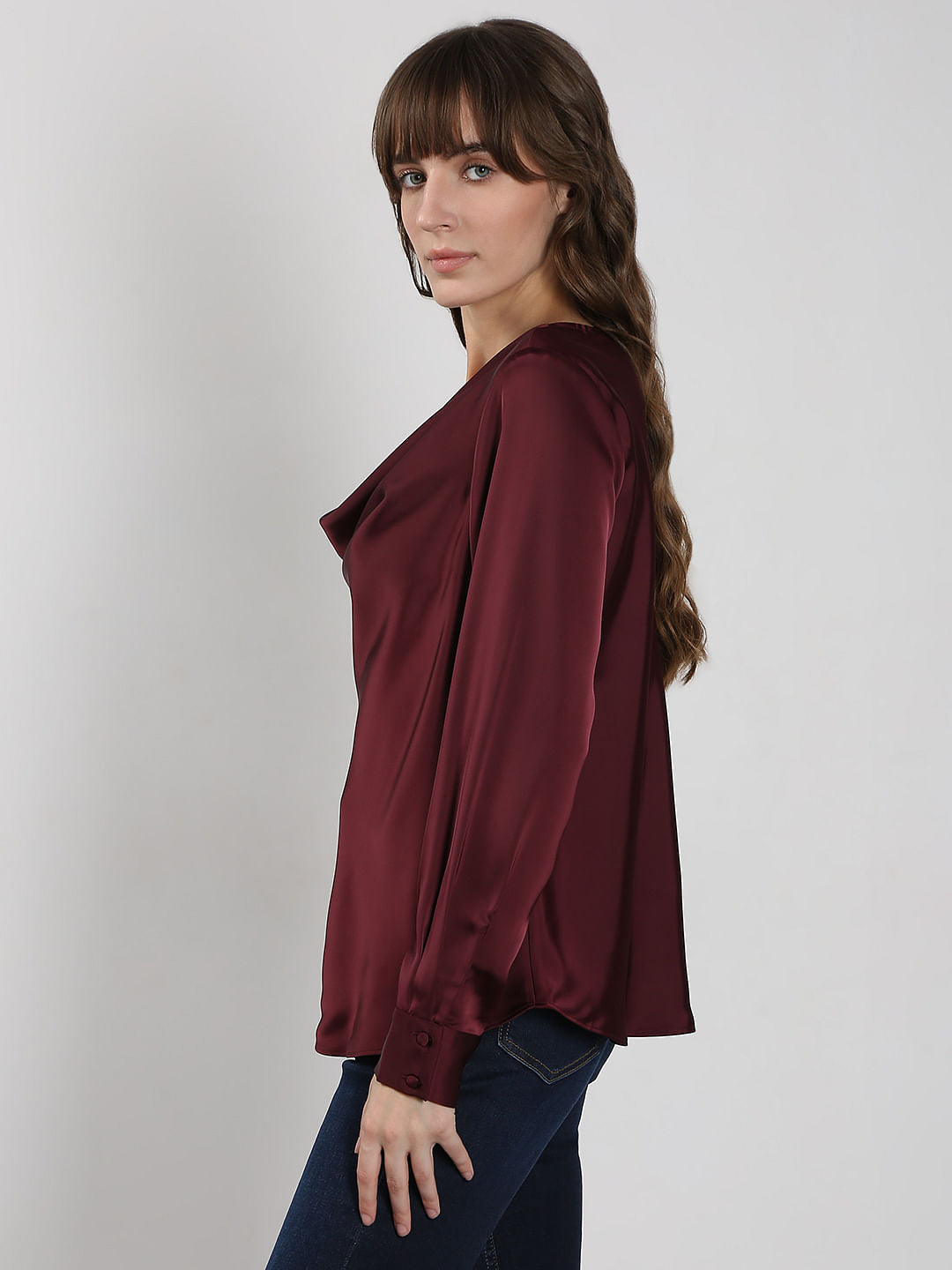 Dark Red Cowl Neck Top