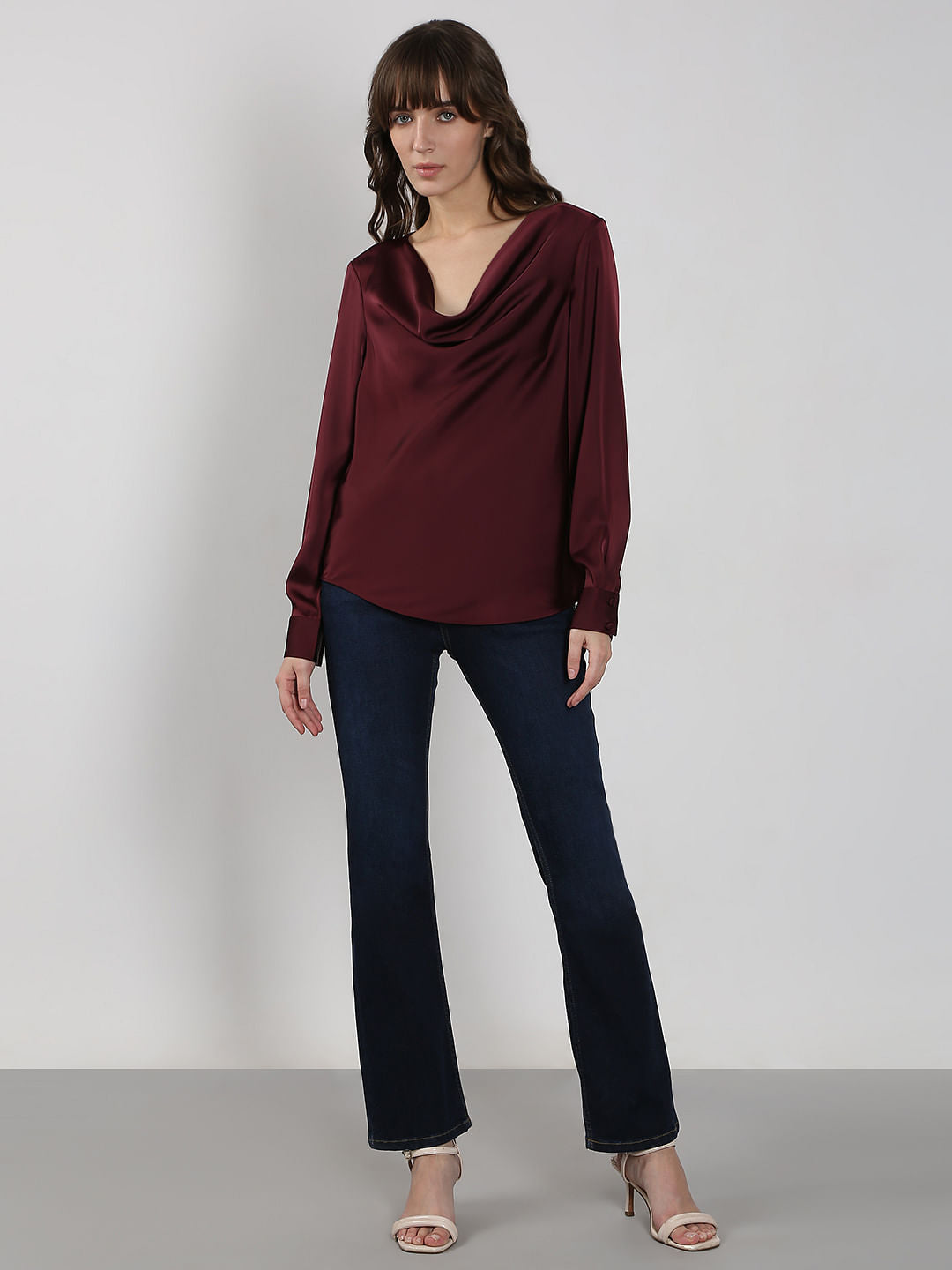 Dark Red Cowl Neck Top
