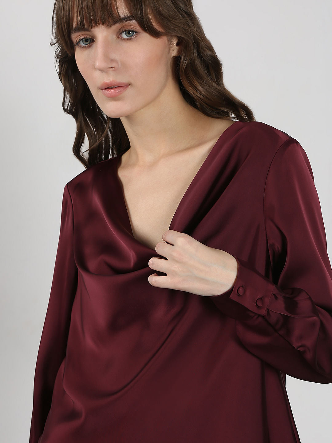 Dark Red Cowl Neck Top