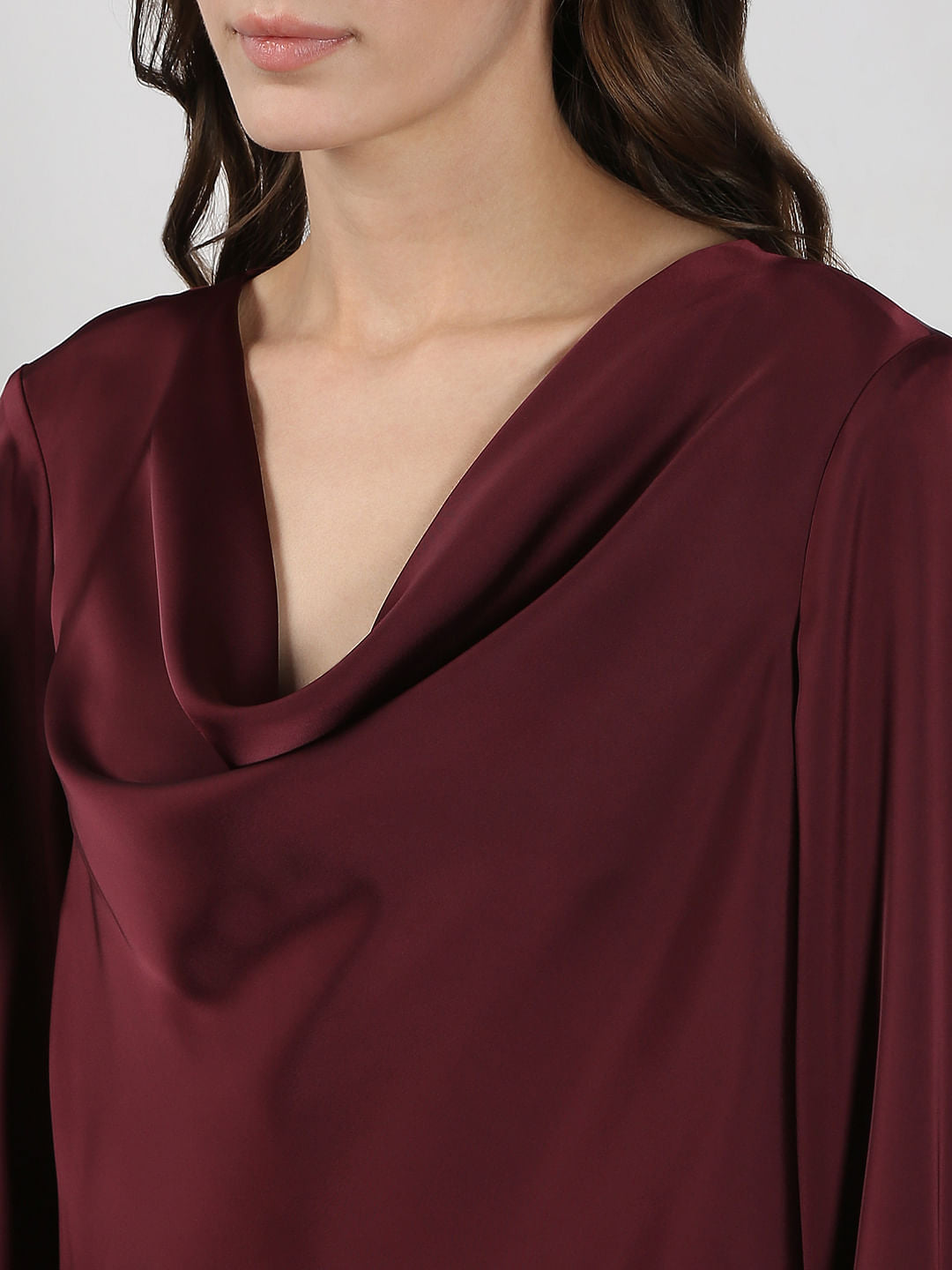 Dark Red Cowl Neck Top