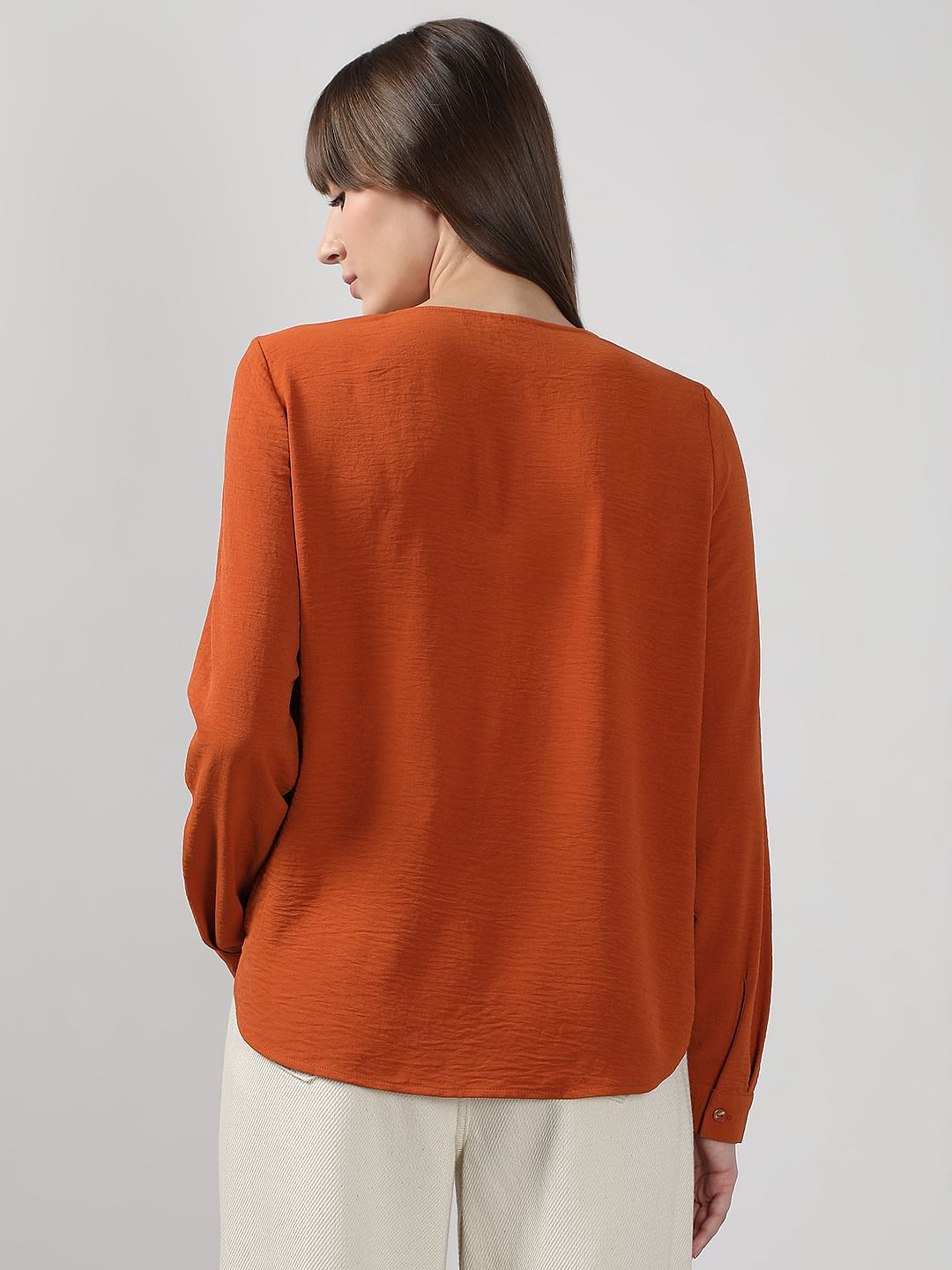 Rust Orange Red V Neck Shirt