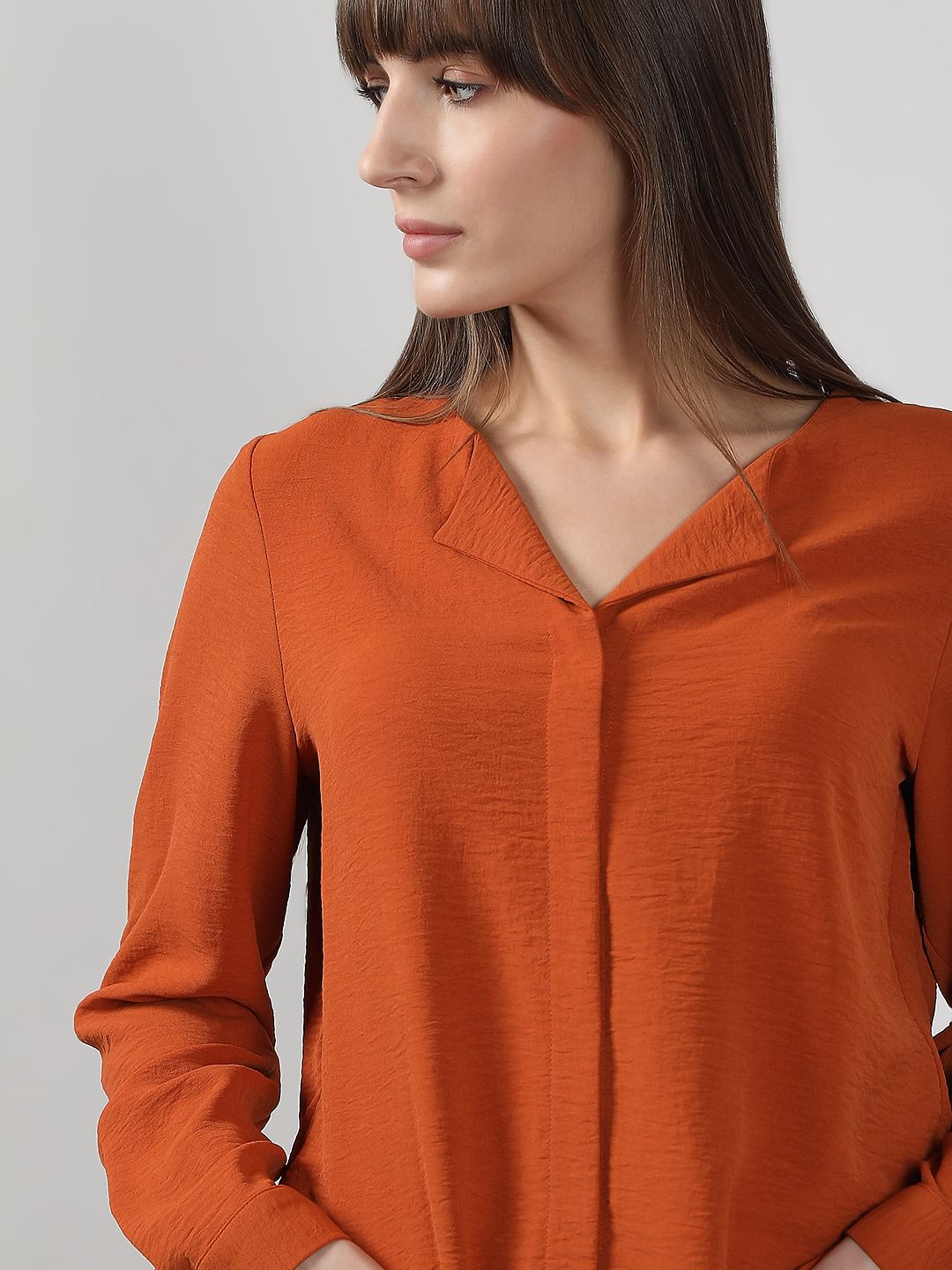Rust Orange Red V Neck Shirt