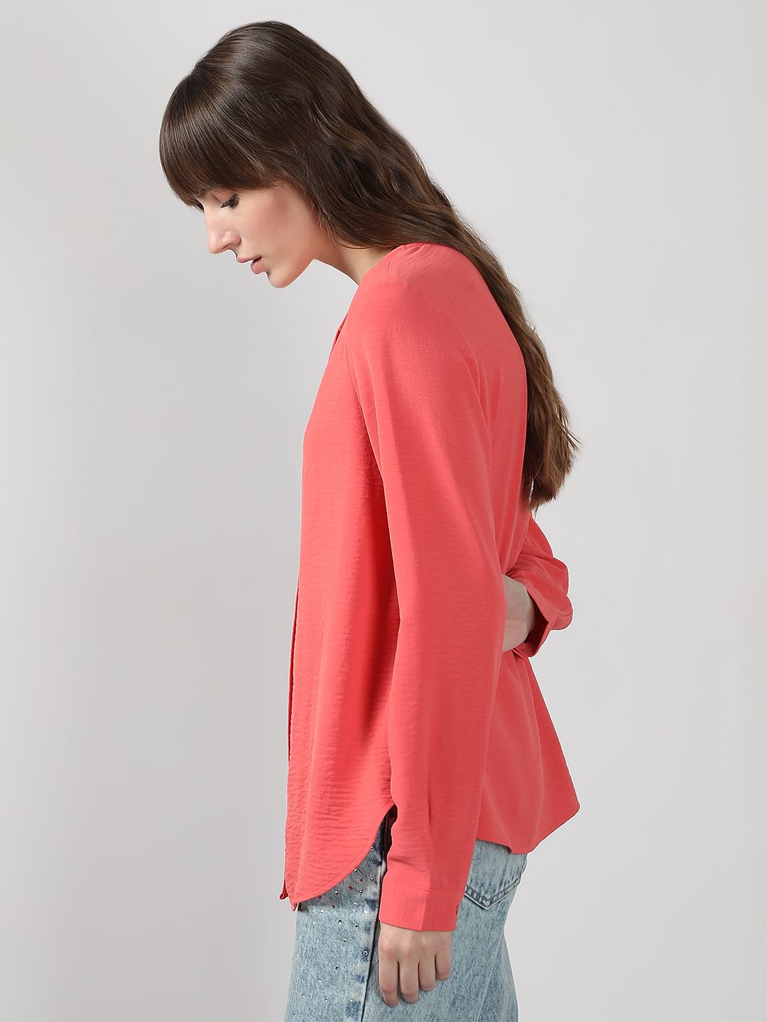 Peach V Neck Shirt