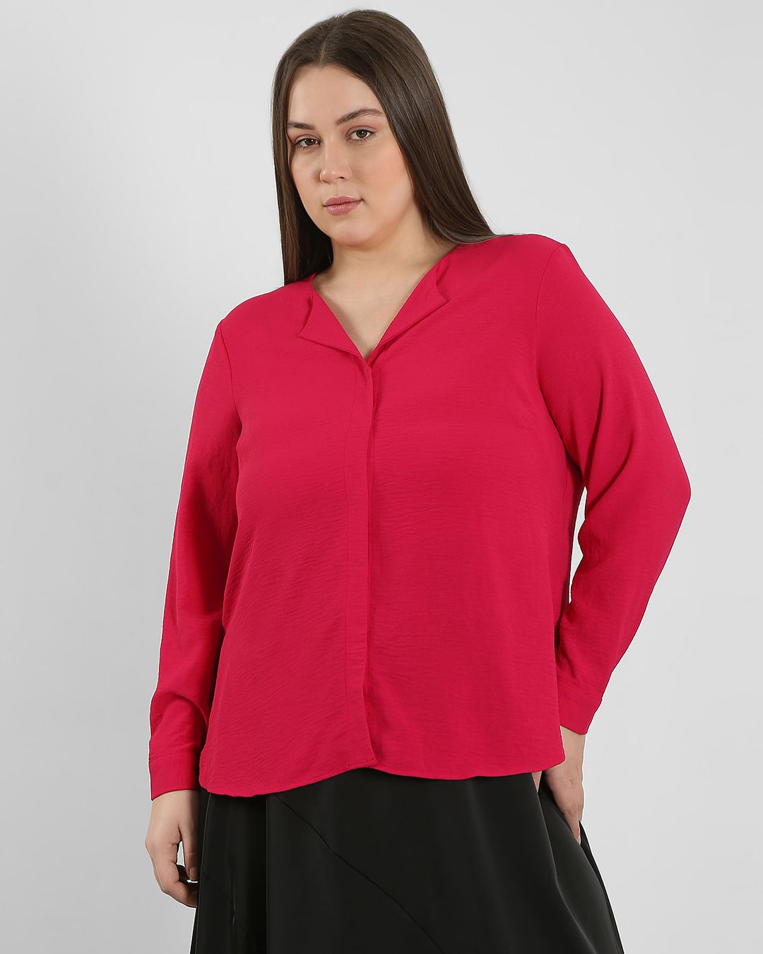 Curve Dark Pink V Neck Shirt