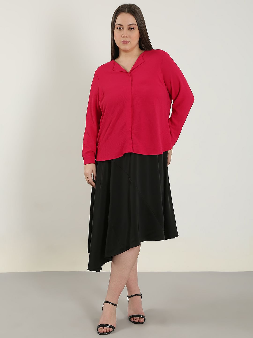 Curve Dark Pink V Neck Shirt