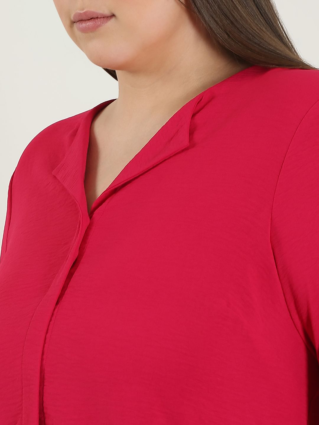 Curve Dark Pink V Neck Shirt