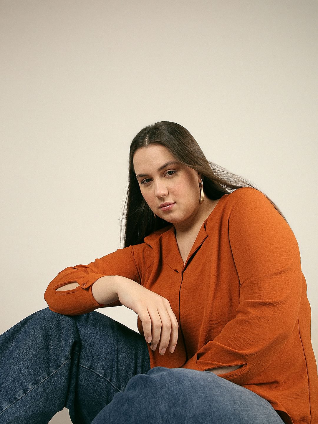 Curve Orange V Neck Shirt