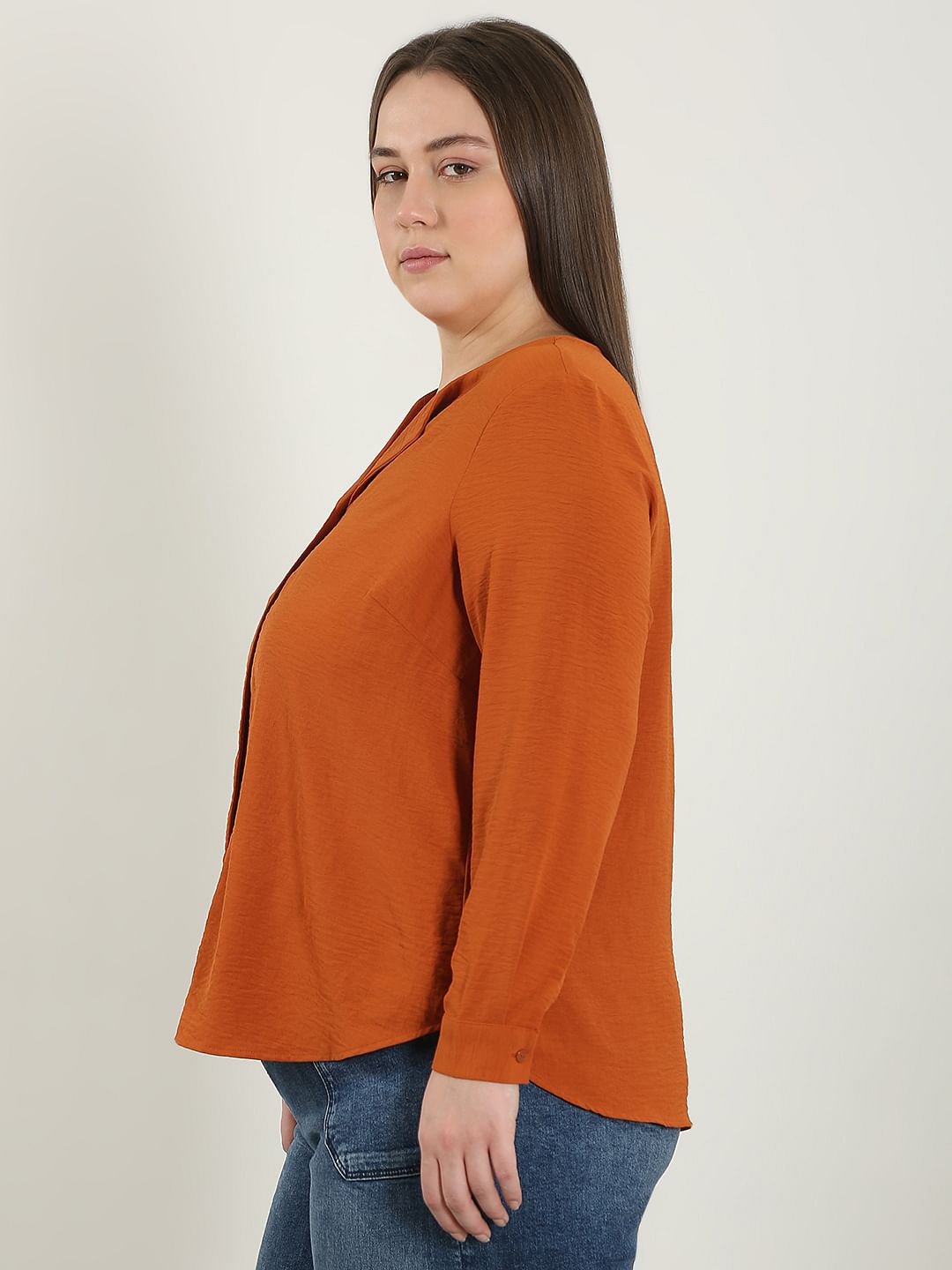 Curve Orange V Neck Shirt