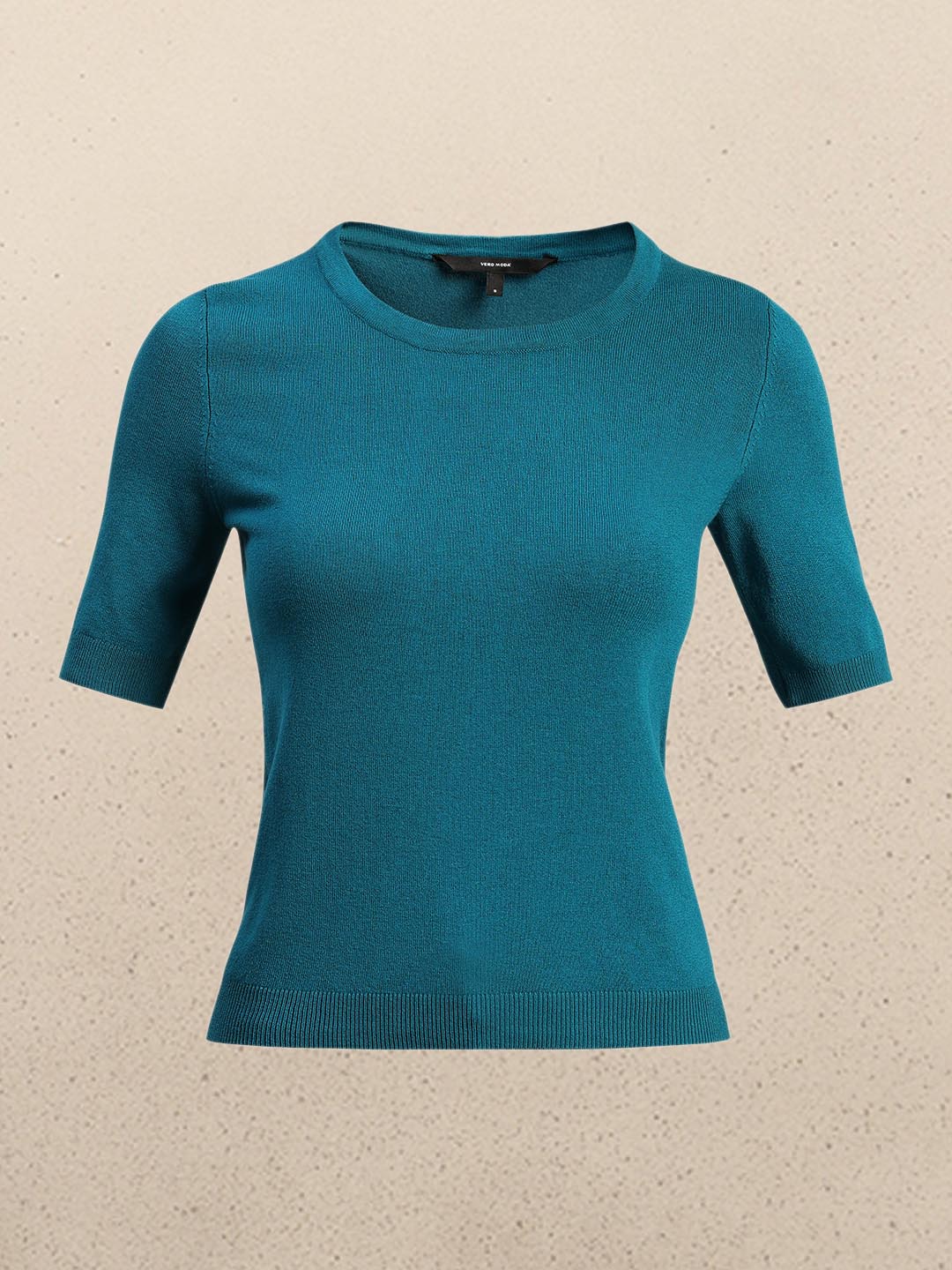 Teal Blue Knitted Short Sleeves Top