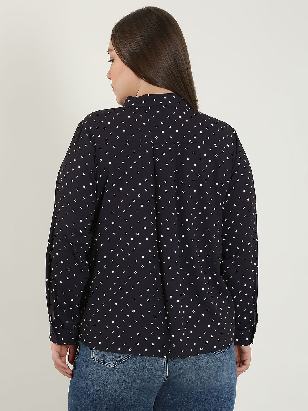 Curve Black Printed V Neck Top