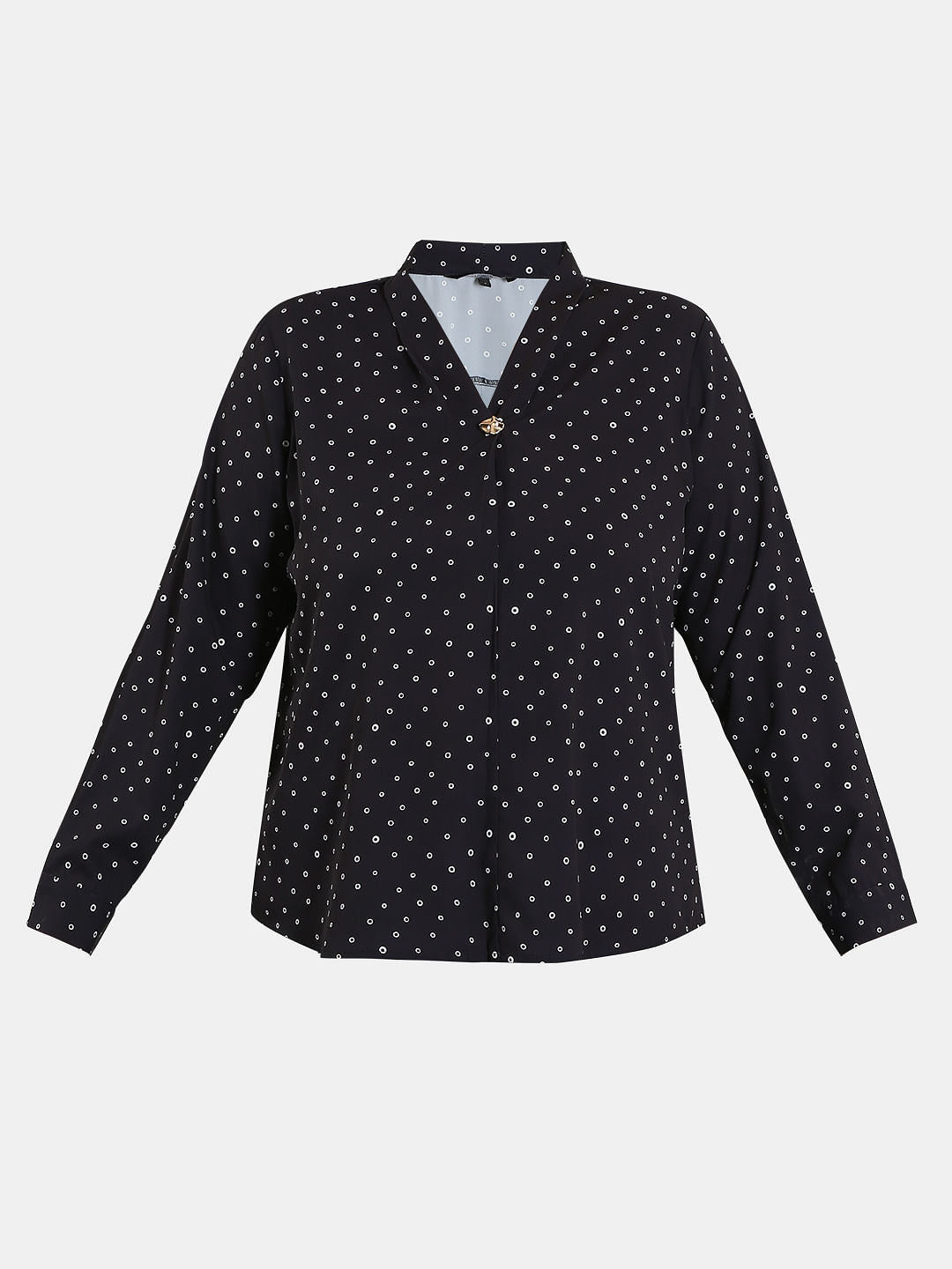 Curve Black Printed V Neck Top