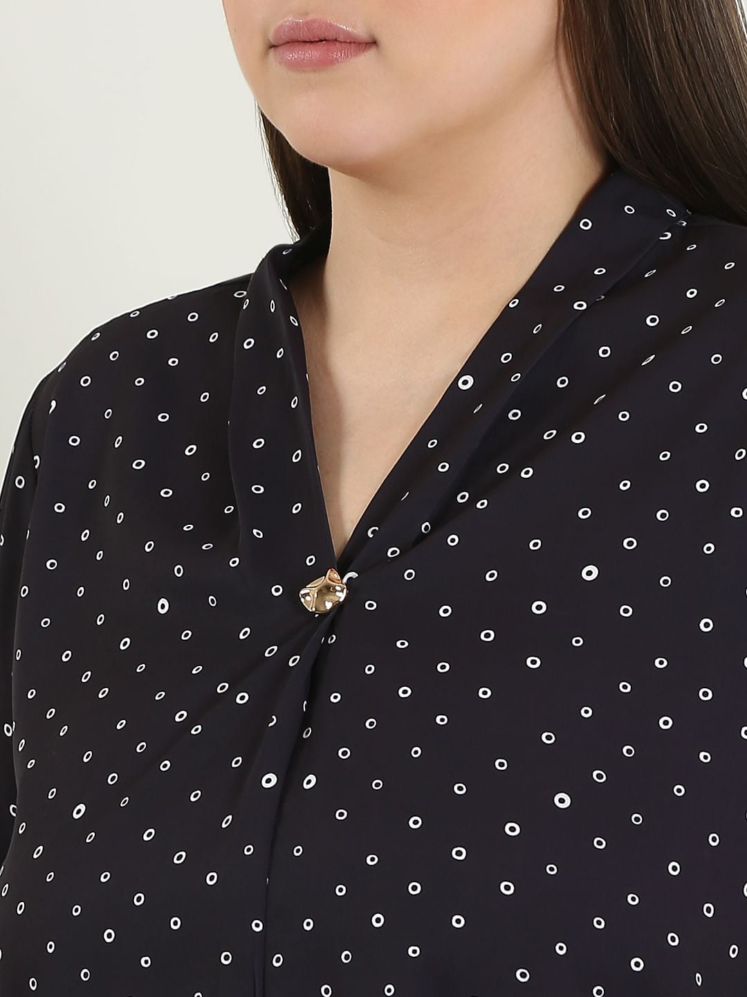 Curve Black Printed V Neck Top