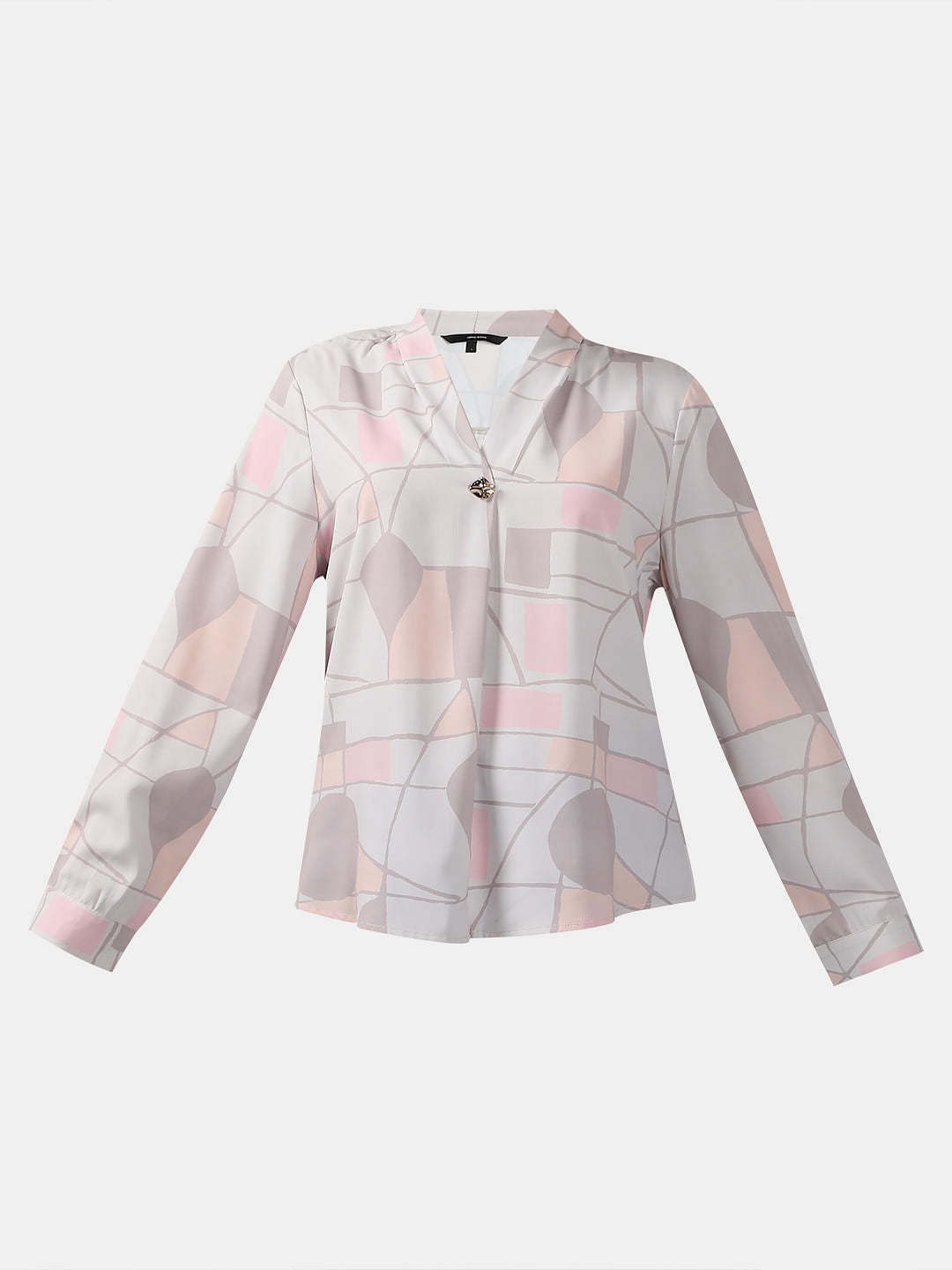 Grey Printed V Neck Top