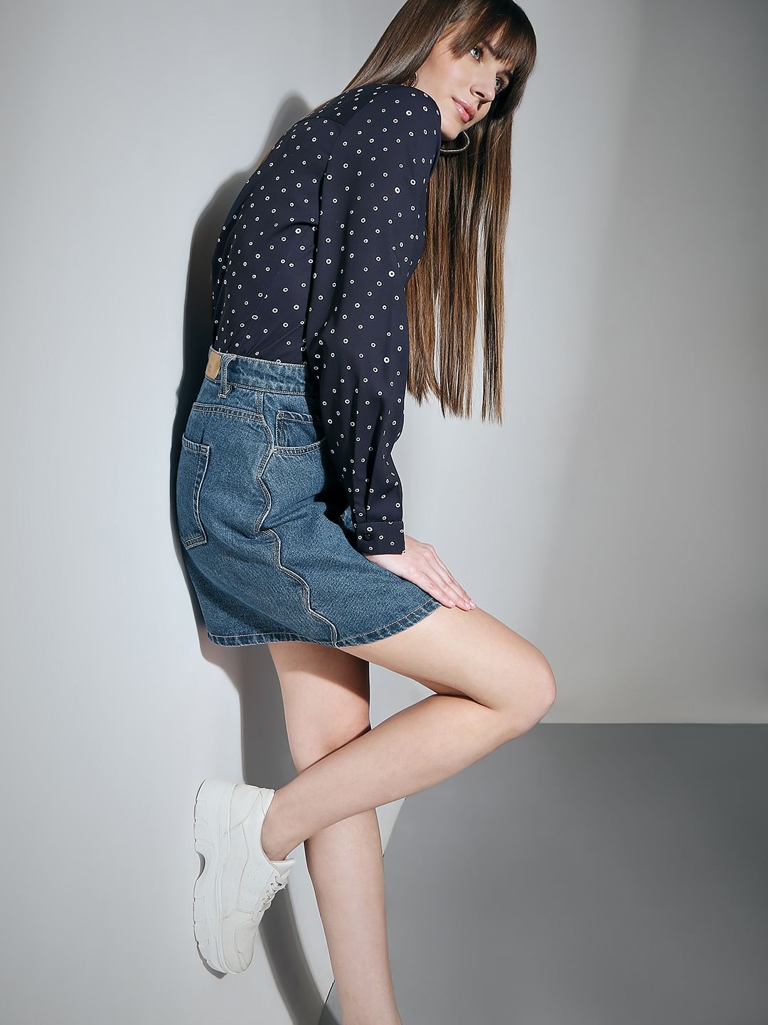 Black Printed V Neck Top