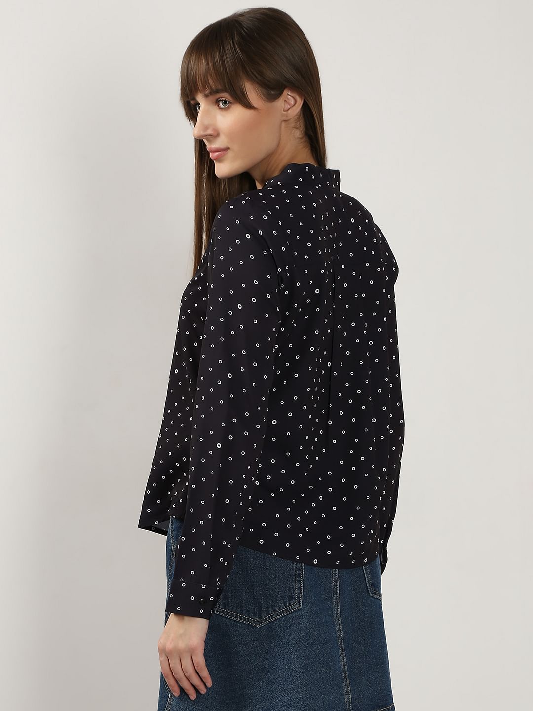 Black Printed V Neck Top