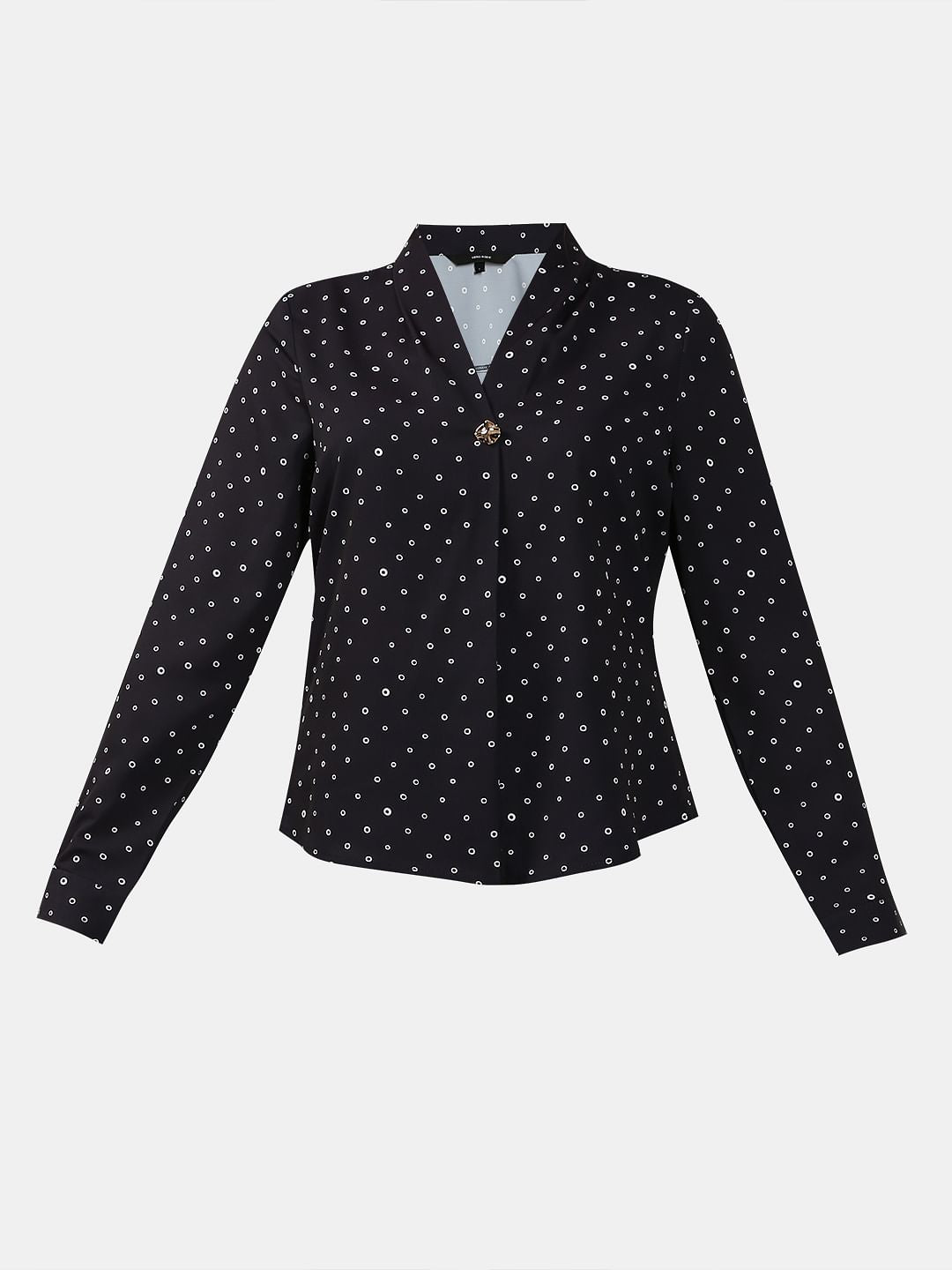 Black Printed V Neck Top