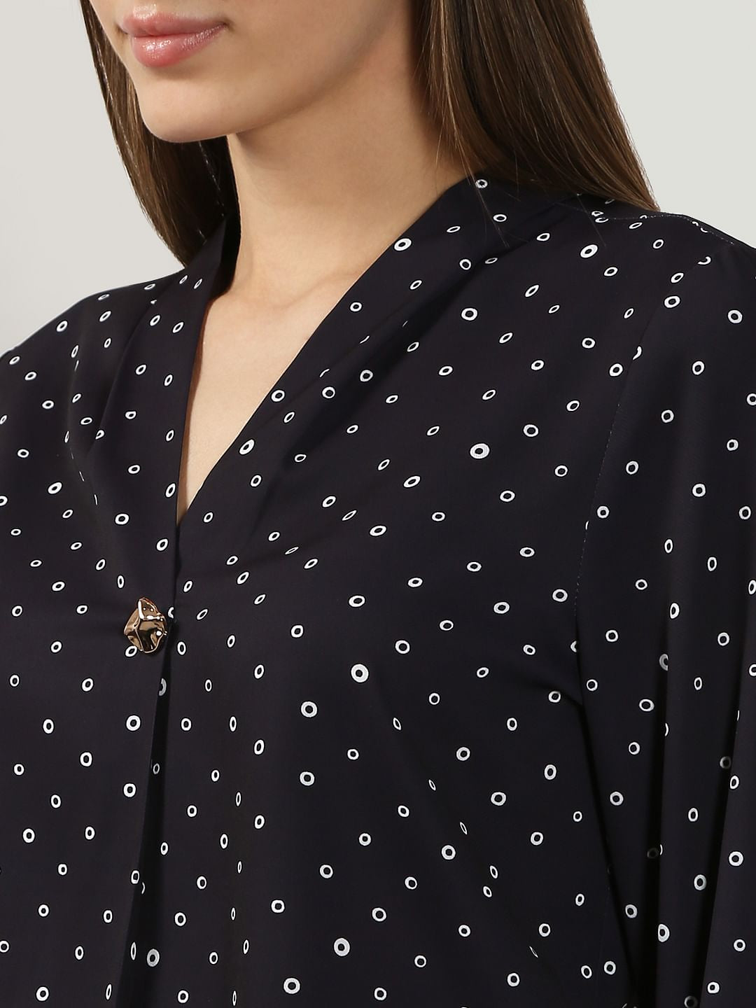 Black Printed V Neck Top