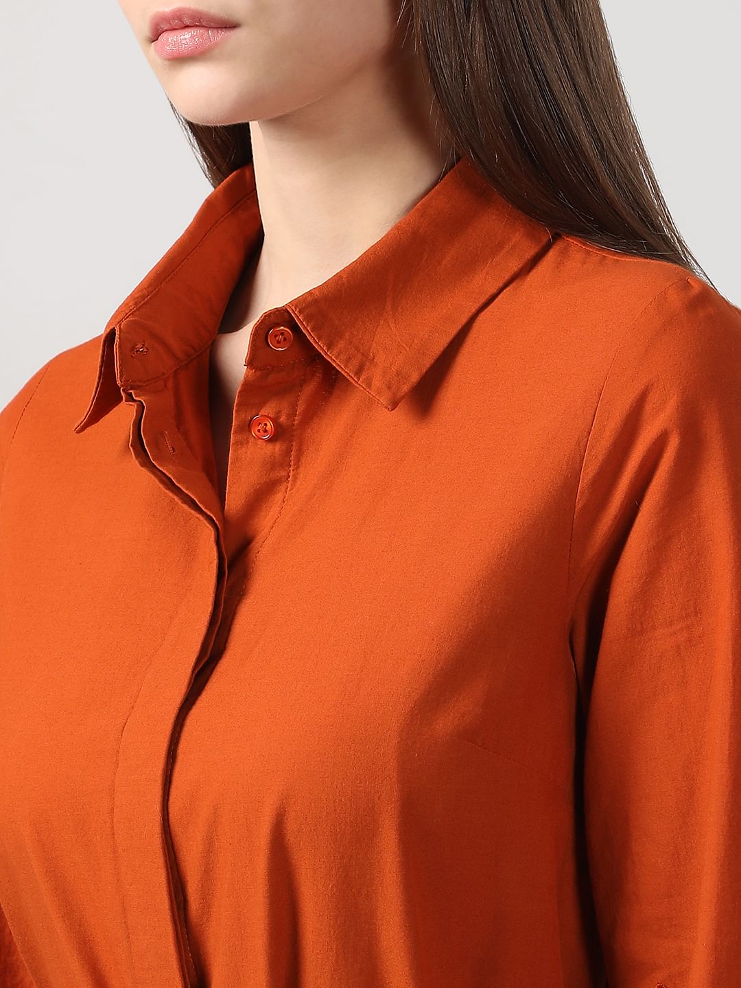 Rust Orange Schiffli Detail Cotton Dress