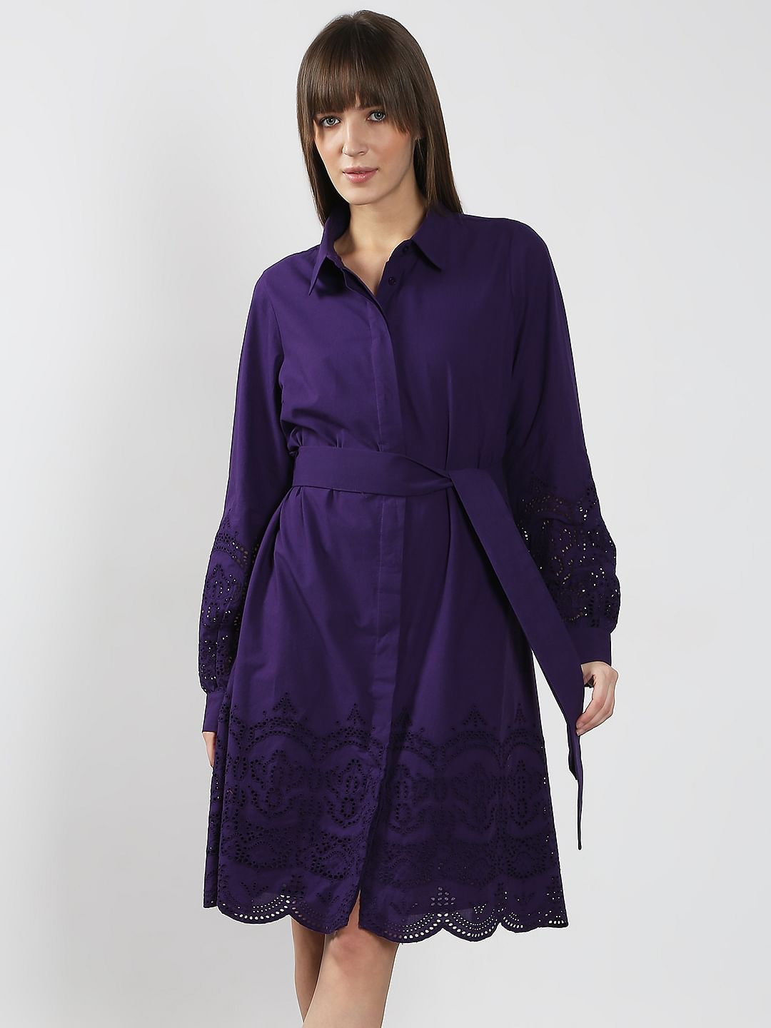 Purple Cotton Shirt Dress