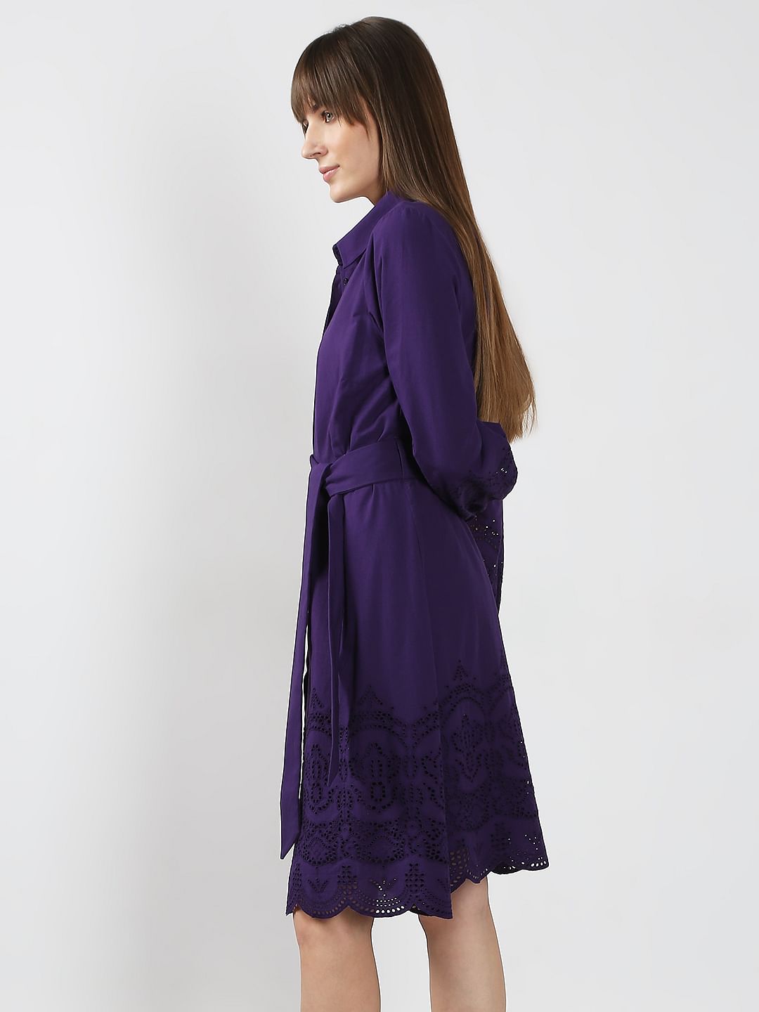 Purple Cotton Shirt Dress