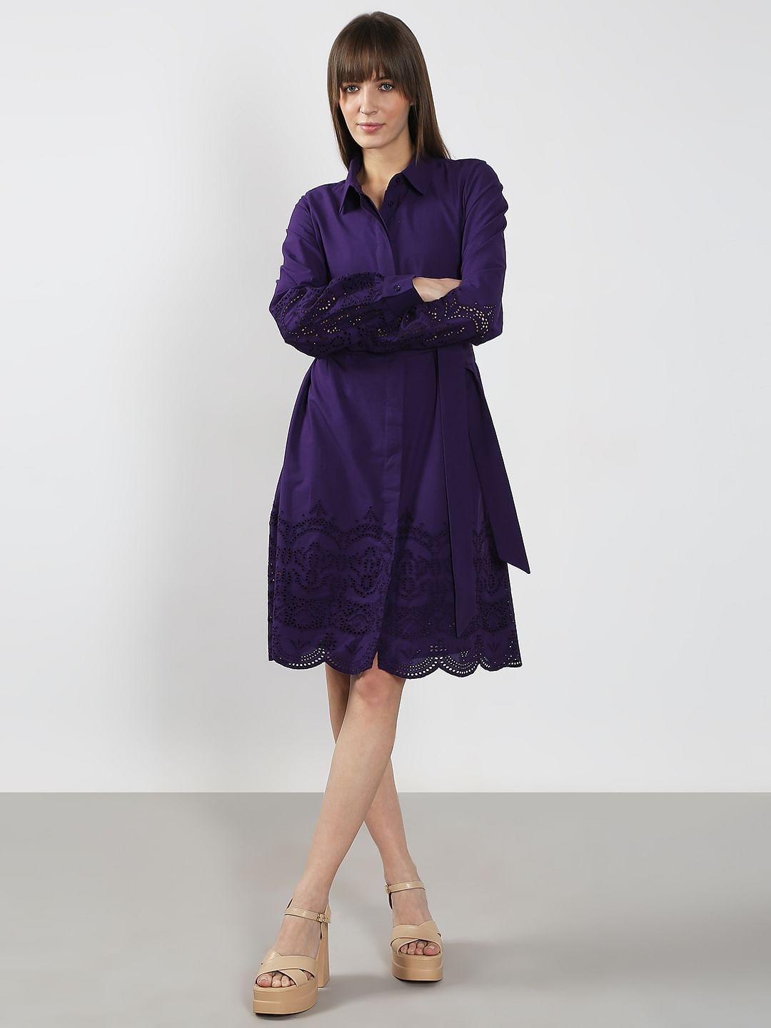Purple Cotton Shirt Dress