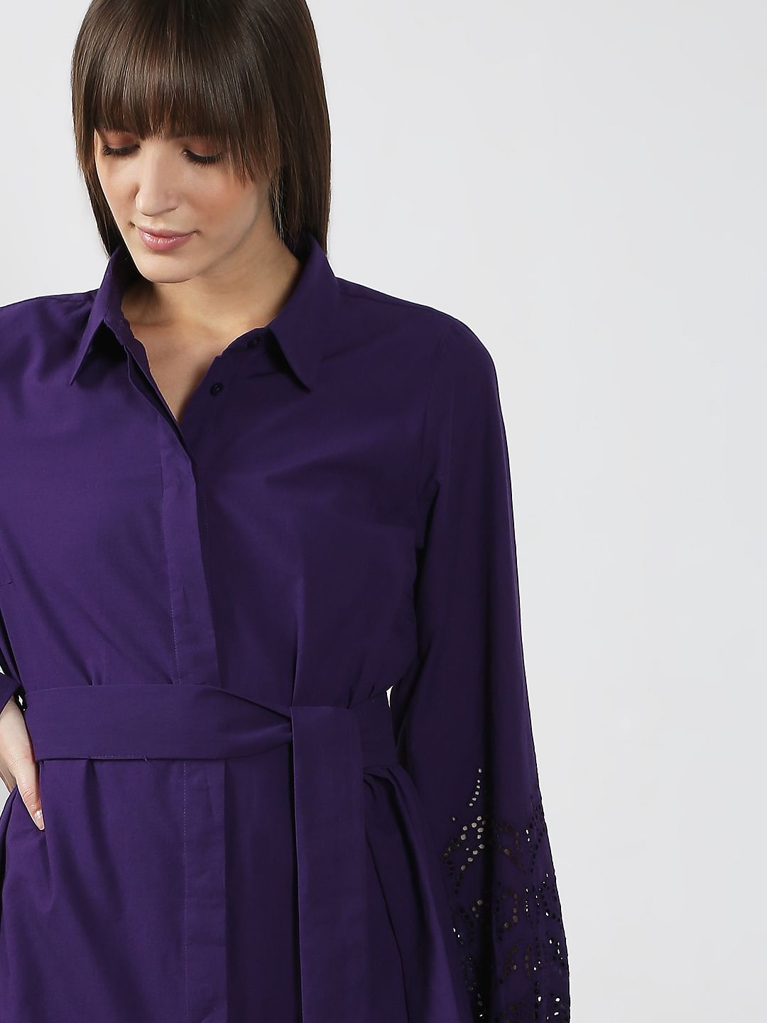 Purple Cotton Shirt Dress