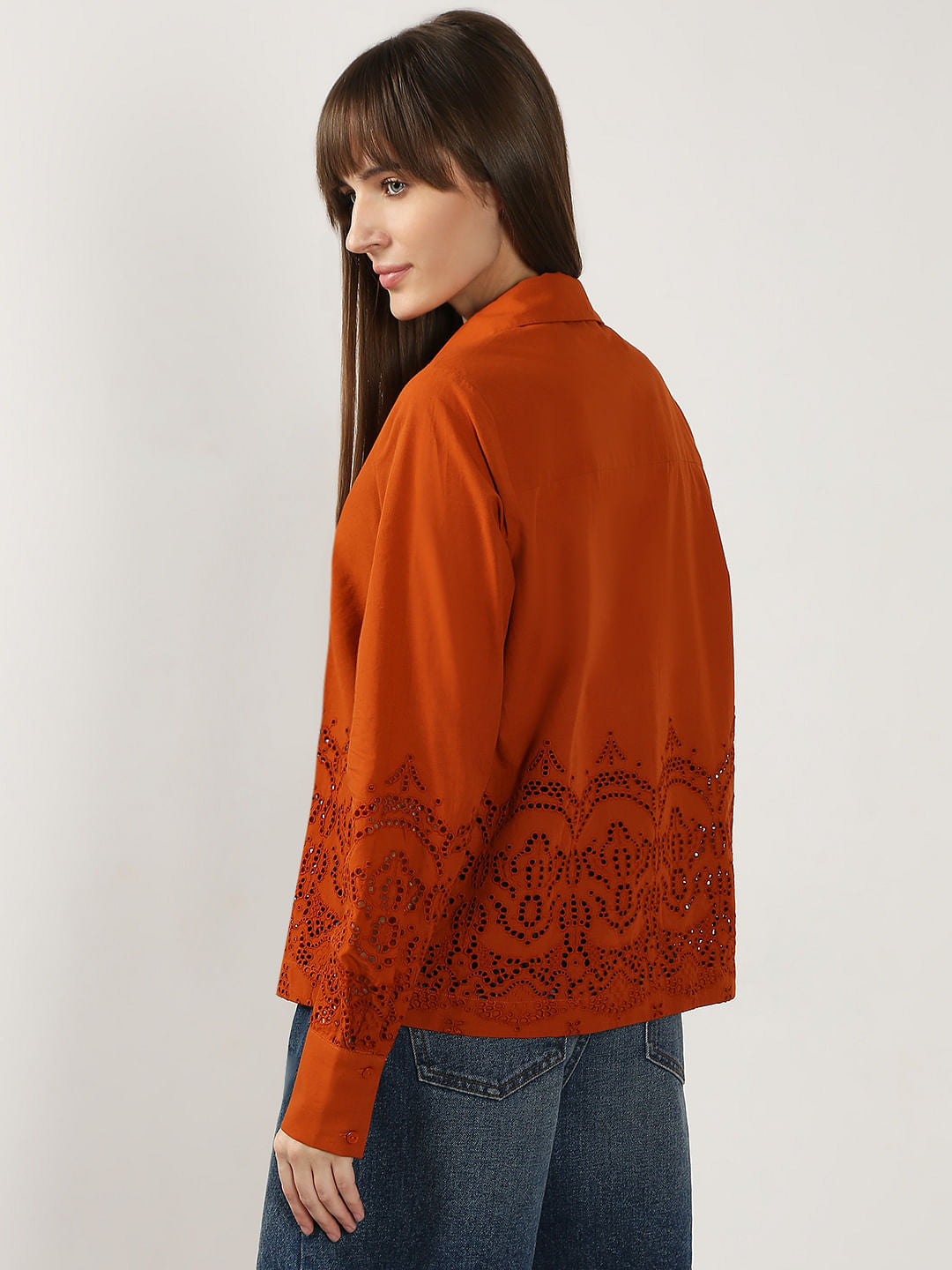 Rust Red Schiffli Cotton Shirt