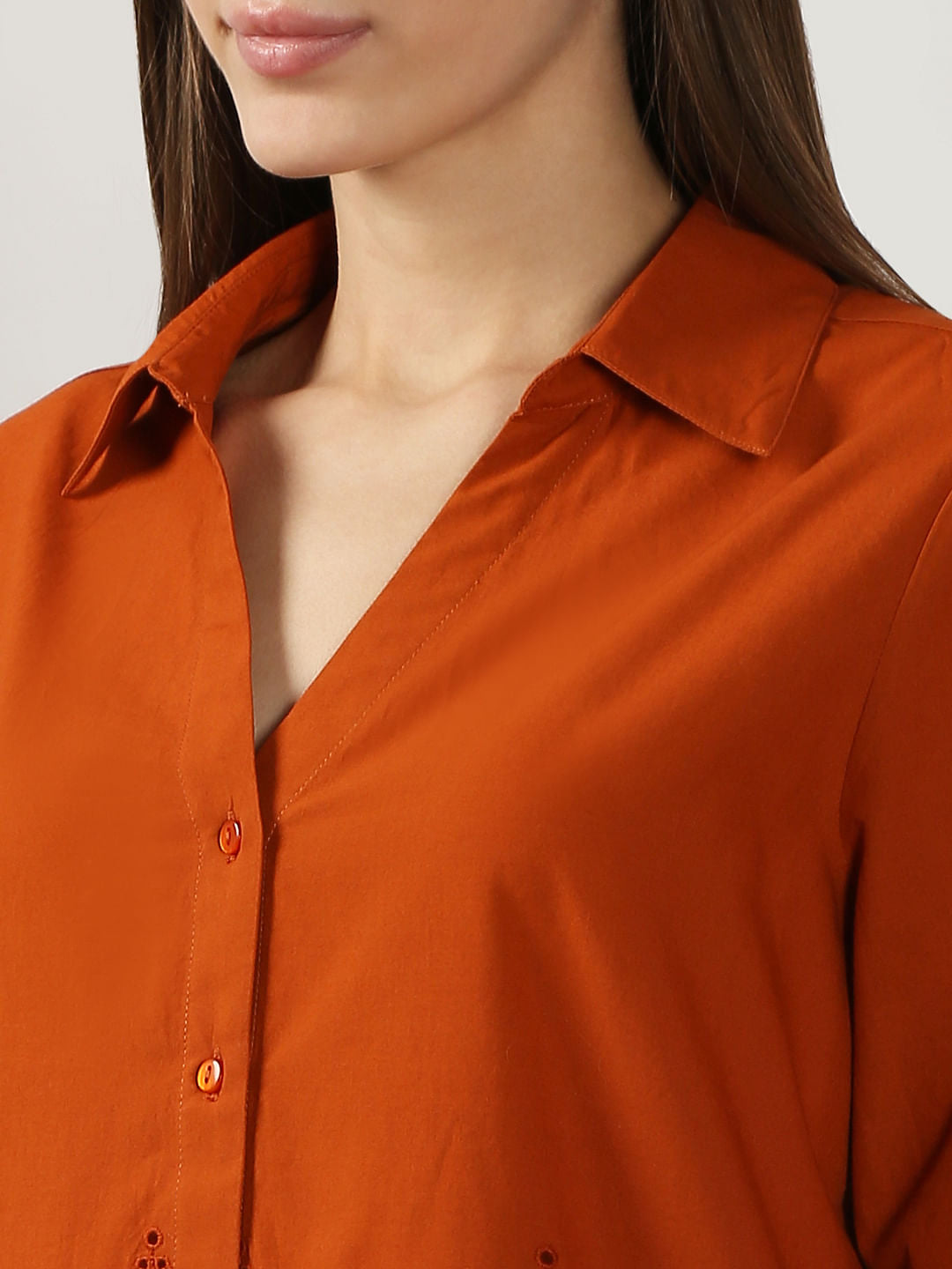 Rust Red Schiffli Cotton Shirt