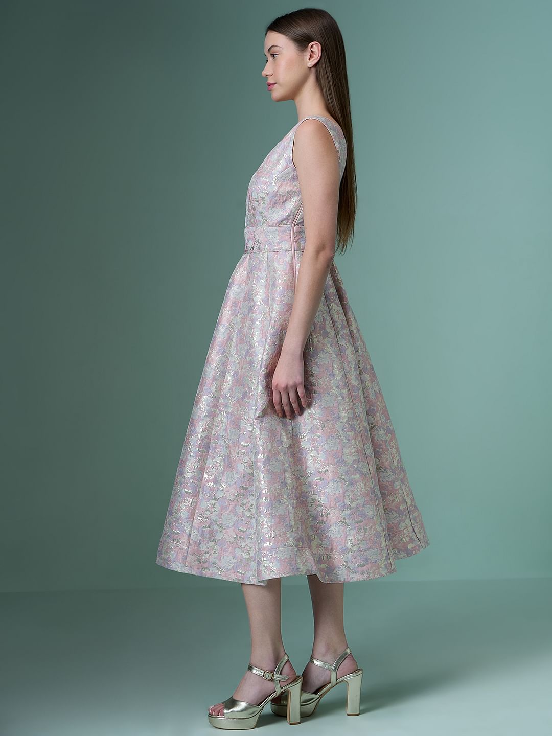 Marquee Pink Floral Plunge Neckline Dress