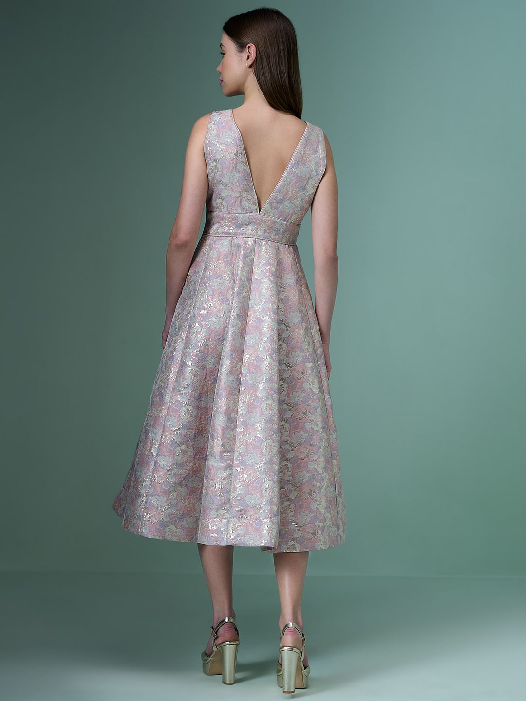 Marquee Pink Floral Plunge Neckline Dress