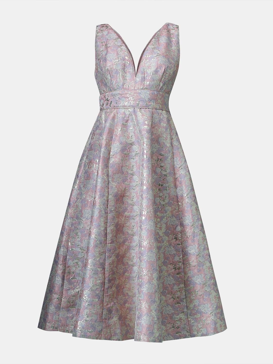 Marquee Pink Floral Plunge Neckline Dress