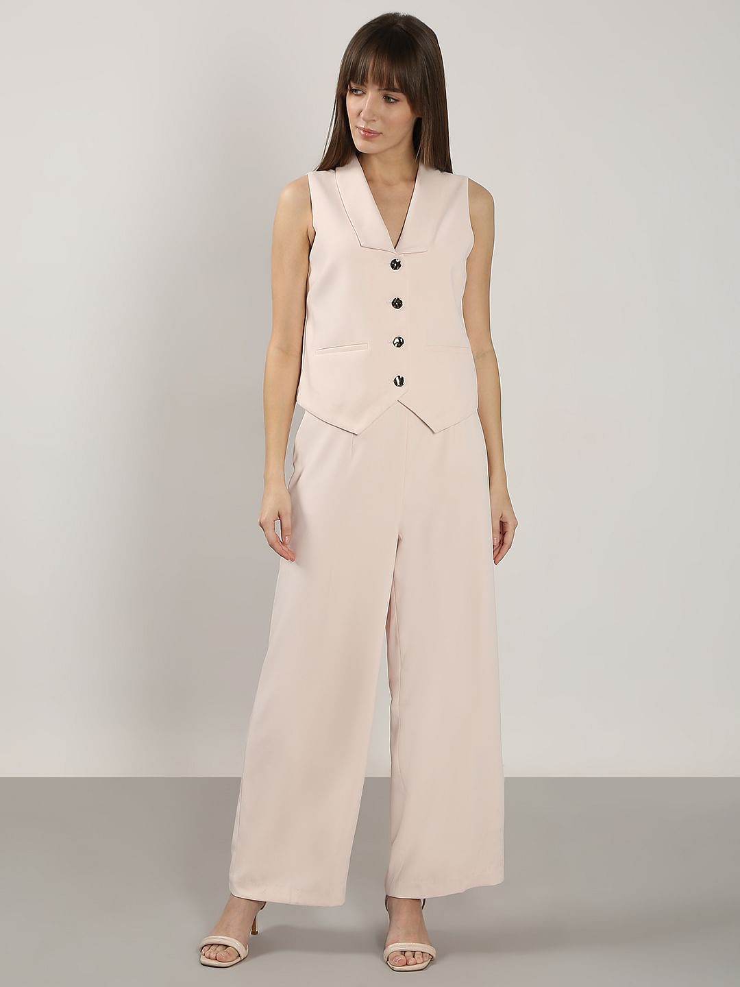 Cream Pink Co-Ord Set Waistcoat