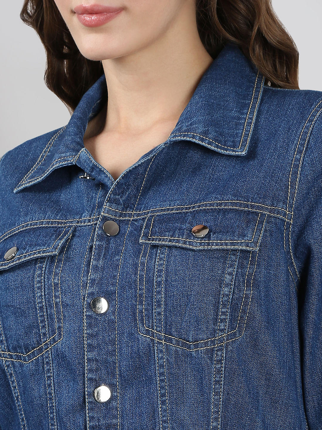 Blue Cotton Fit & Flare Denim Dress