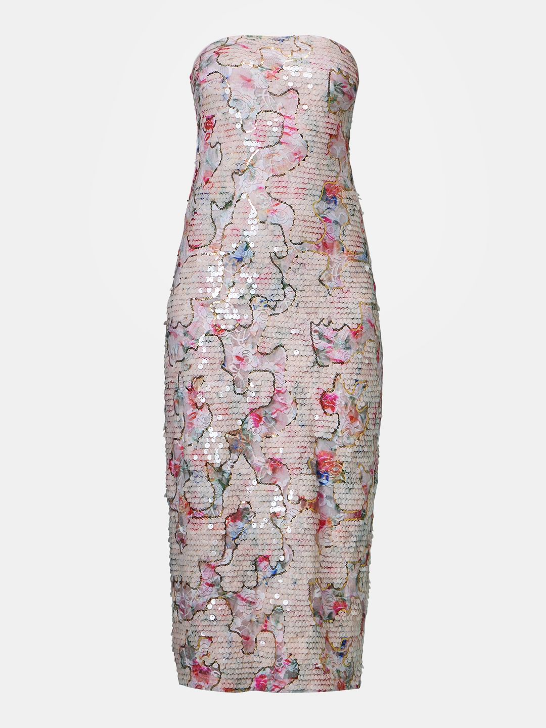 Marquee Pink Sequin Floral Detail Off-Shoulder Dress