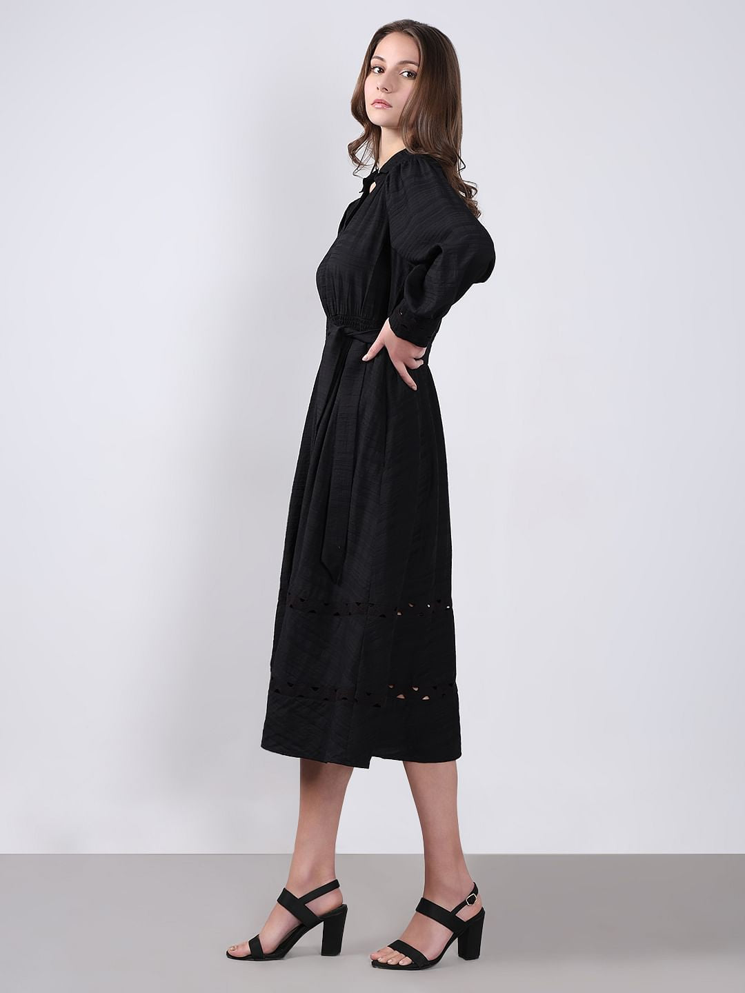 Black Cut-Work Shirt Dress