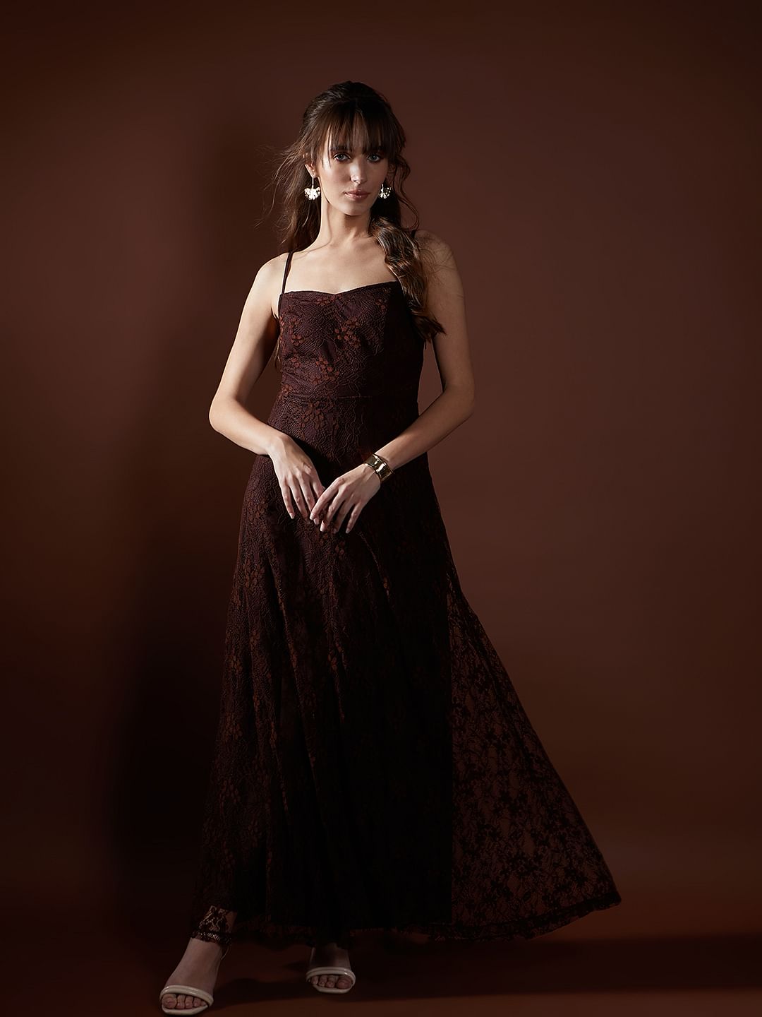 Dark Brown Mesh Lace Dress Dark Brown Mesh Lace Dress