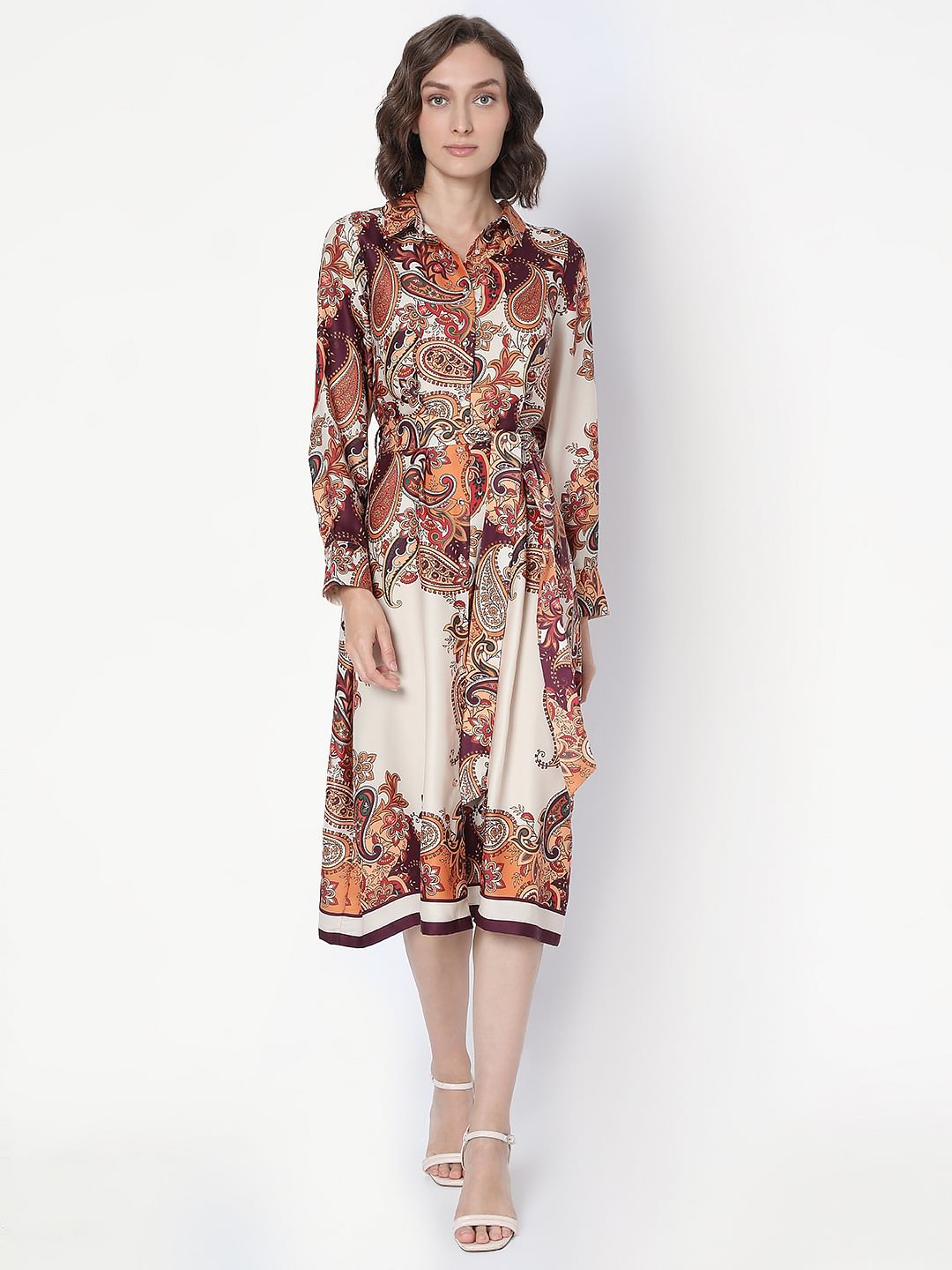 Brown Paisley Printed Shirt Dress