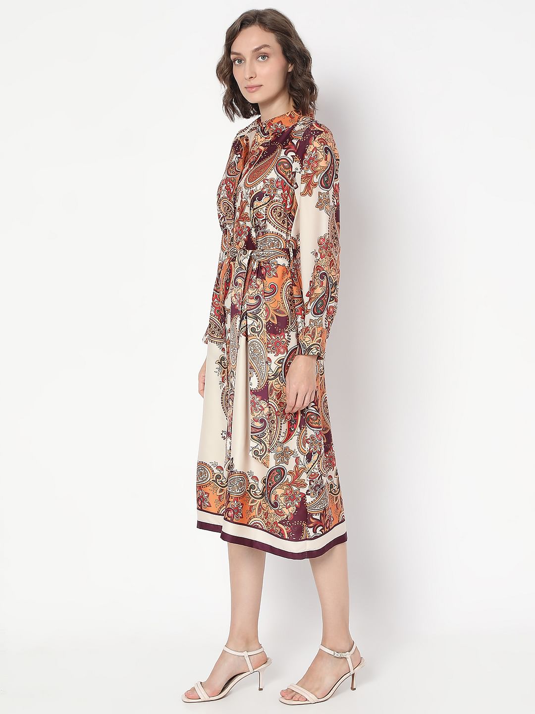 Brown Paisley Printed Shirt Dress
