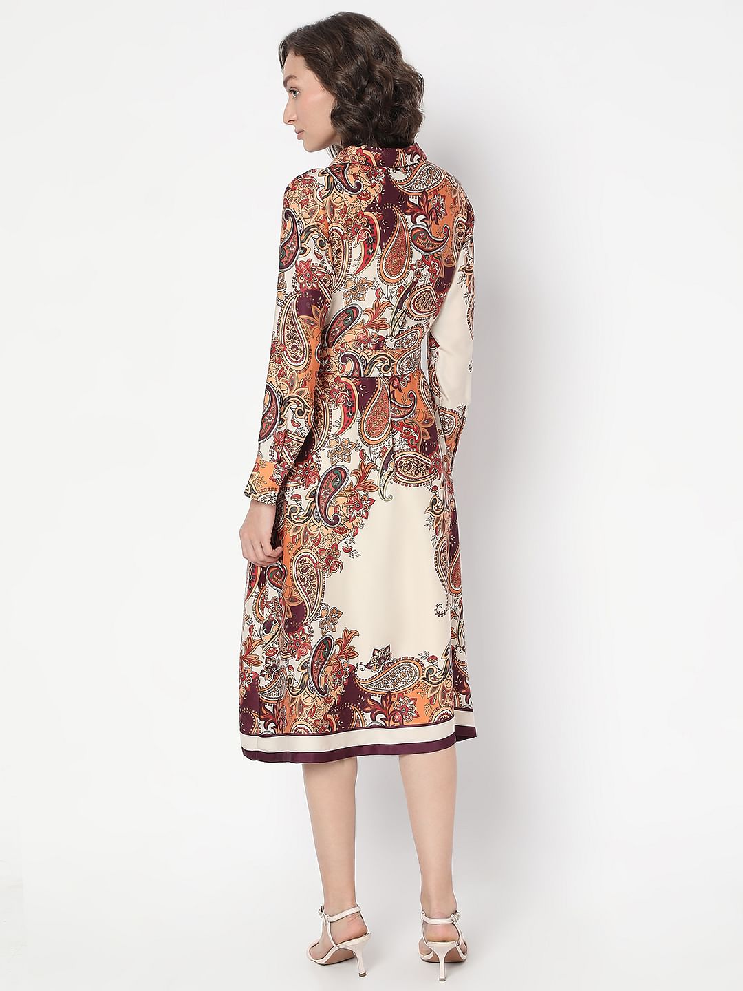 Brown Paisley Printed Shirt Dress